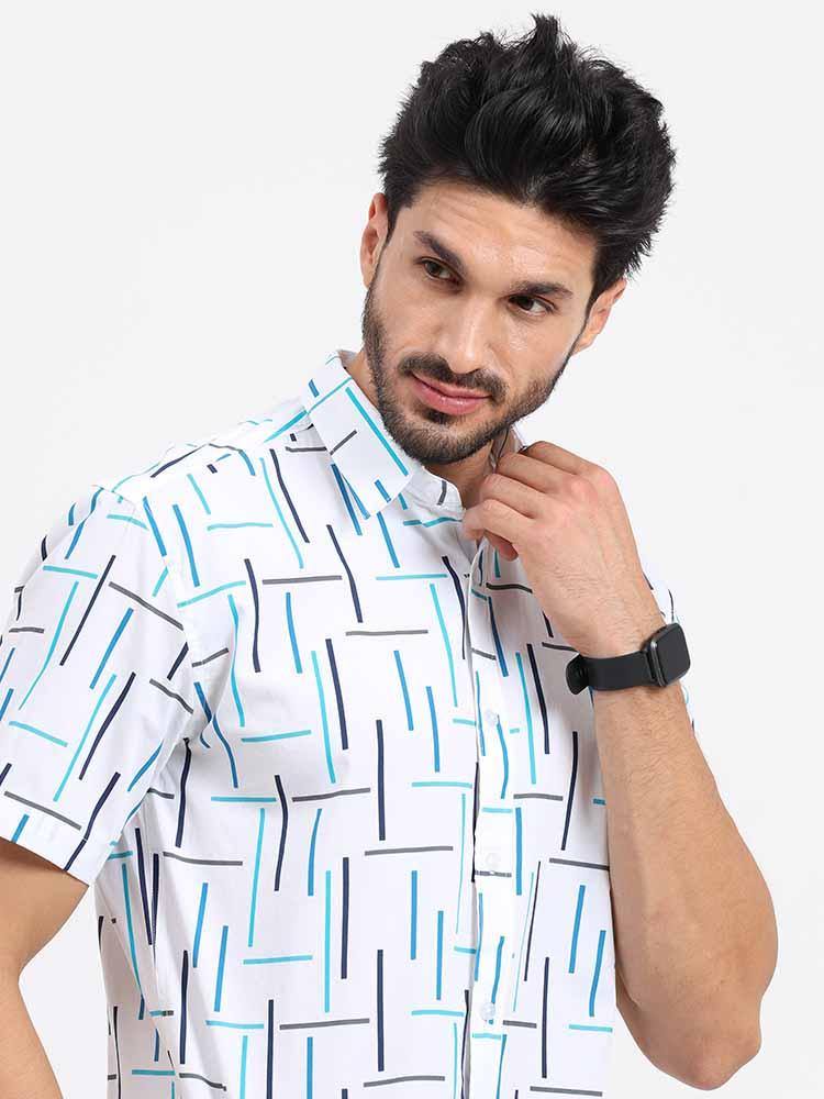 Green Geometric Printed Half Sleeve Shirt - Guniaa Fashions