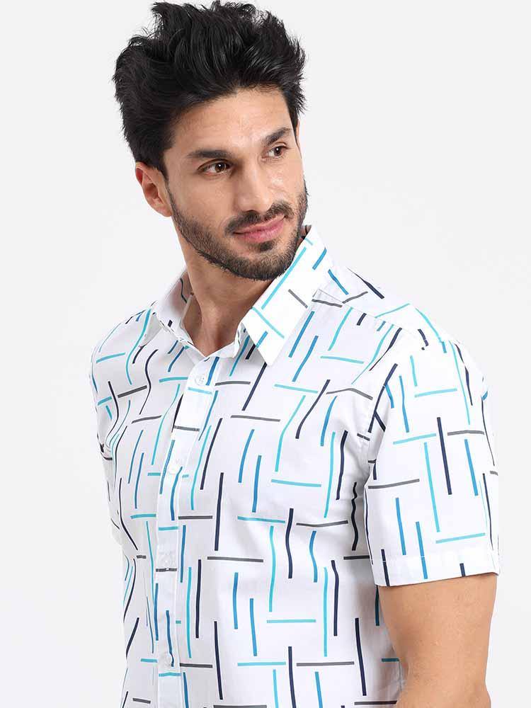 Green Geometric Printed Half Sleeve Shirt - Guniaa Fashions