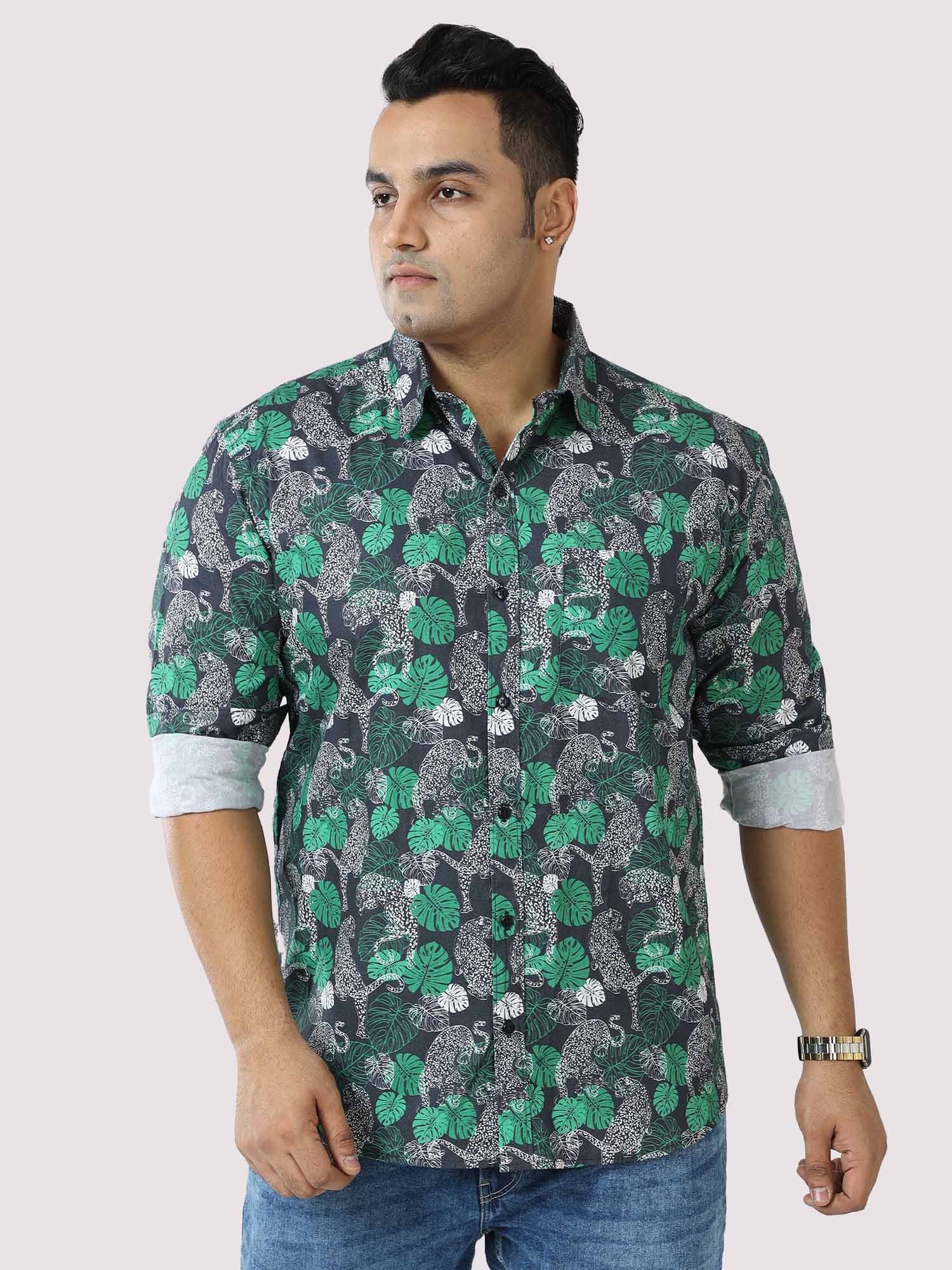 Green Jungle Printed Cotton Full Shirt Men's Plus Size - Guniaa Fashions