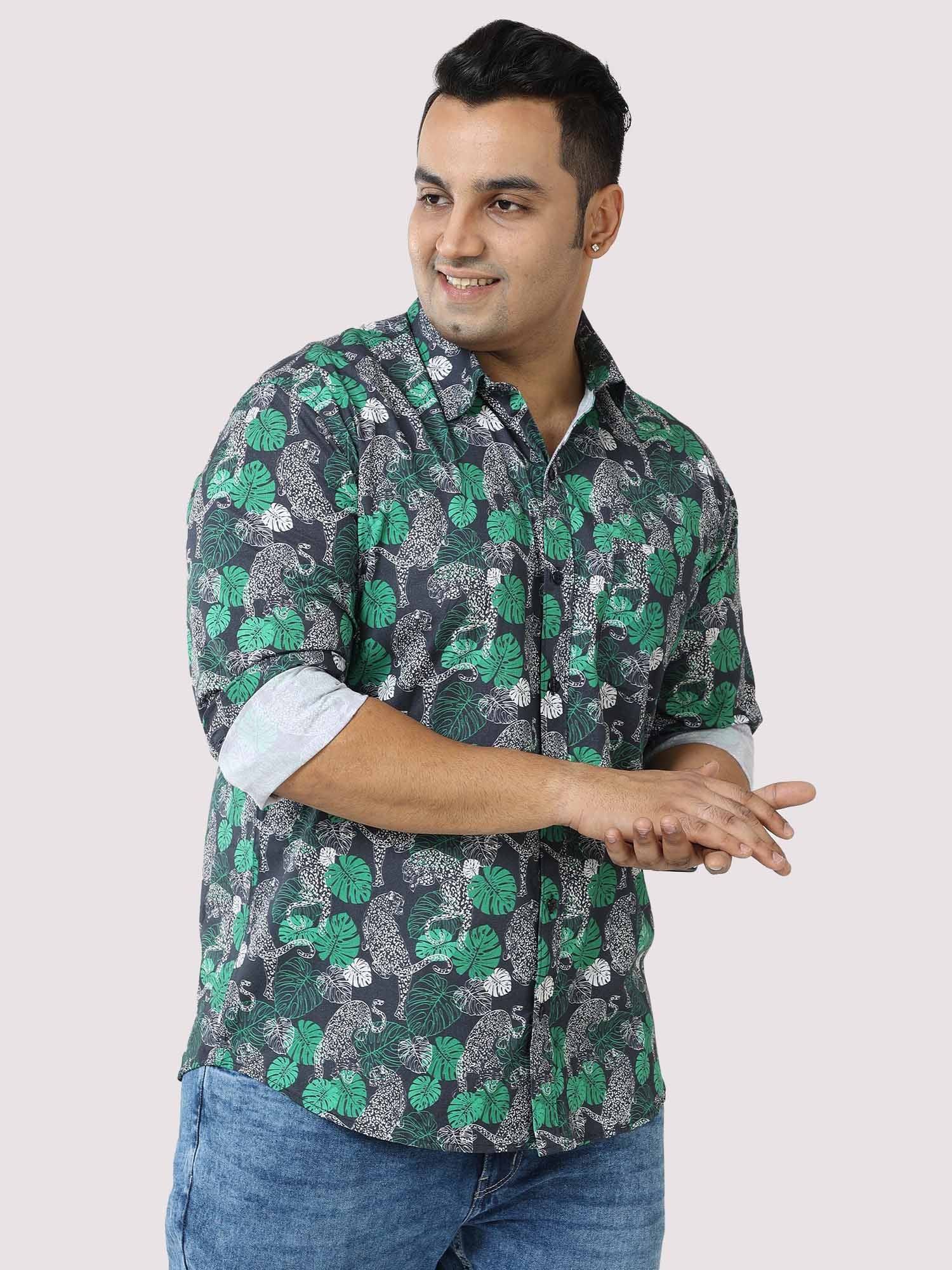 Green Jungle Printed Cotton Full Shirt Men's Plus Size - Guniaa Fashions