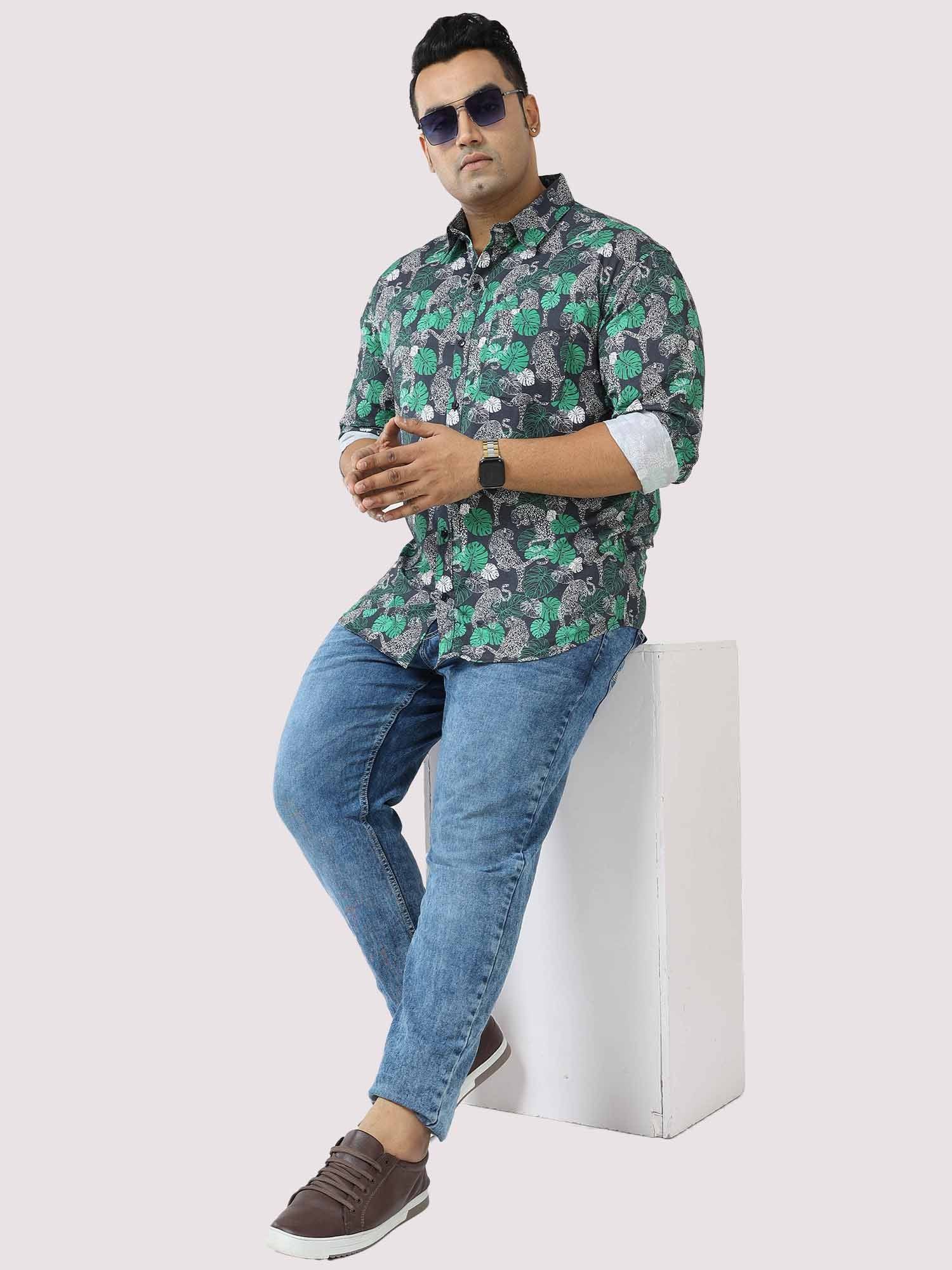 Green Jungle Printed Cotton Full Shirt Men's Plus Size - Guniaa Fashions