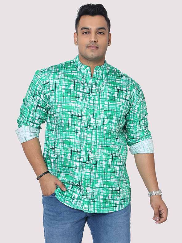 Green Mozaic Printed Chinese Collar Men's Plus Size Full Shirt - Guniaa Fashions