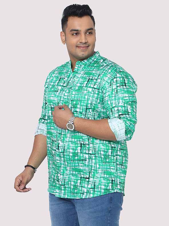 Green Mozaic Printed Chinese Collar Men's Plus Size Full Shirt - Guniaa Fashions