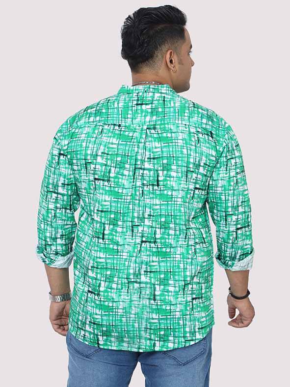 Green Mozaic Printed Chinese Collar Men's Plus Size Full Shirt - Guniaa Fashions