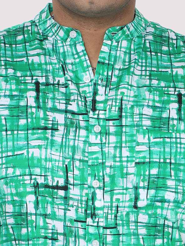 Green Mozaic Printed Chinese Collar Men's Plus Size Full Shirt - Guniaa Fashions