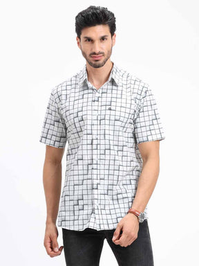 Grey Checks Printed Half Sleeve Shirt - Guniaa Fashions
