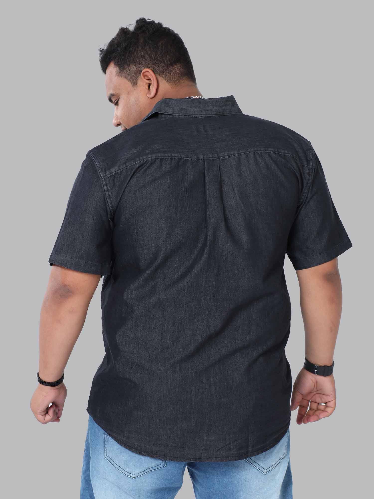 Grey Denim Single Pocket Half Sleeve Shirt Men's Plus Size - Guniaa Fashions