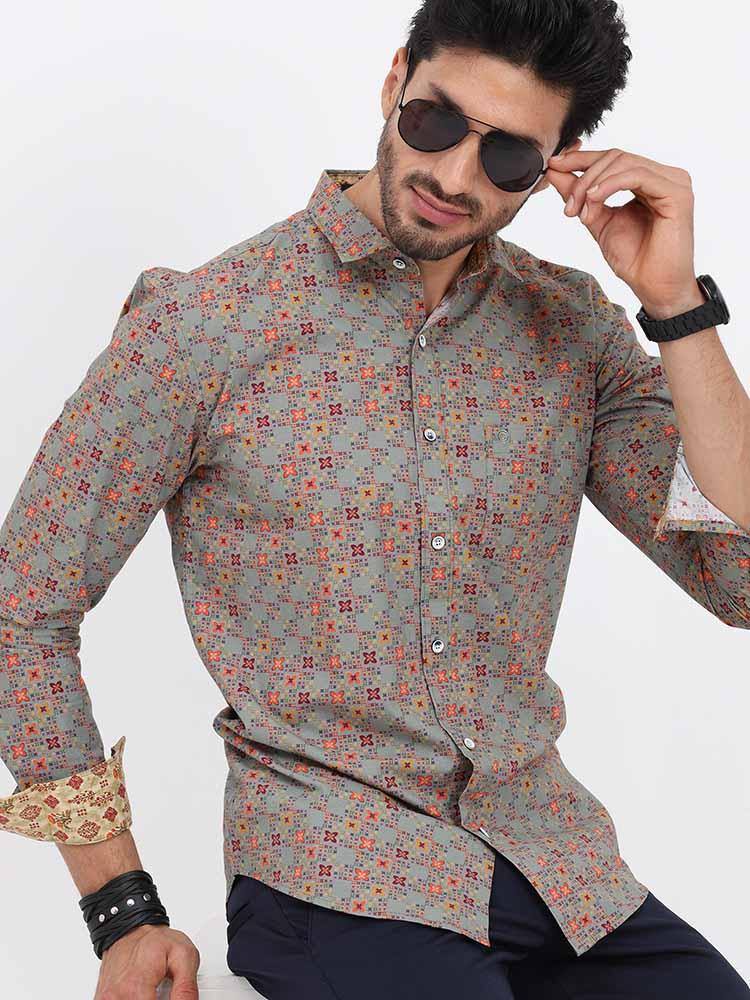 Grey Marvel Printed Full Sleeve Shirt - Guniaa Fashions