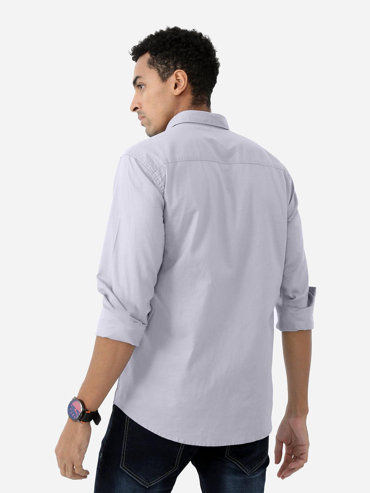 Grey Solid Cotton Shirt - Guniaa Fashions