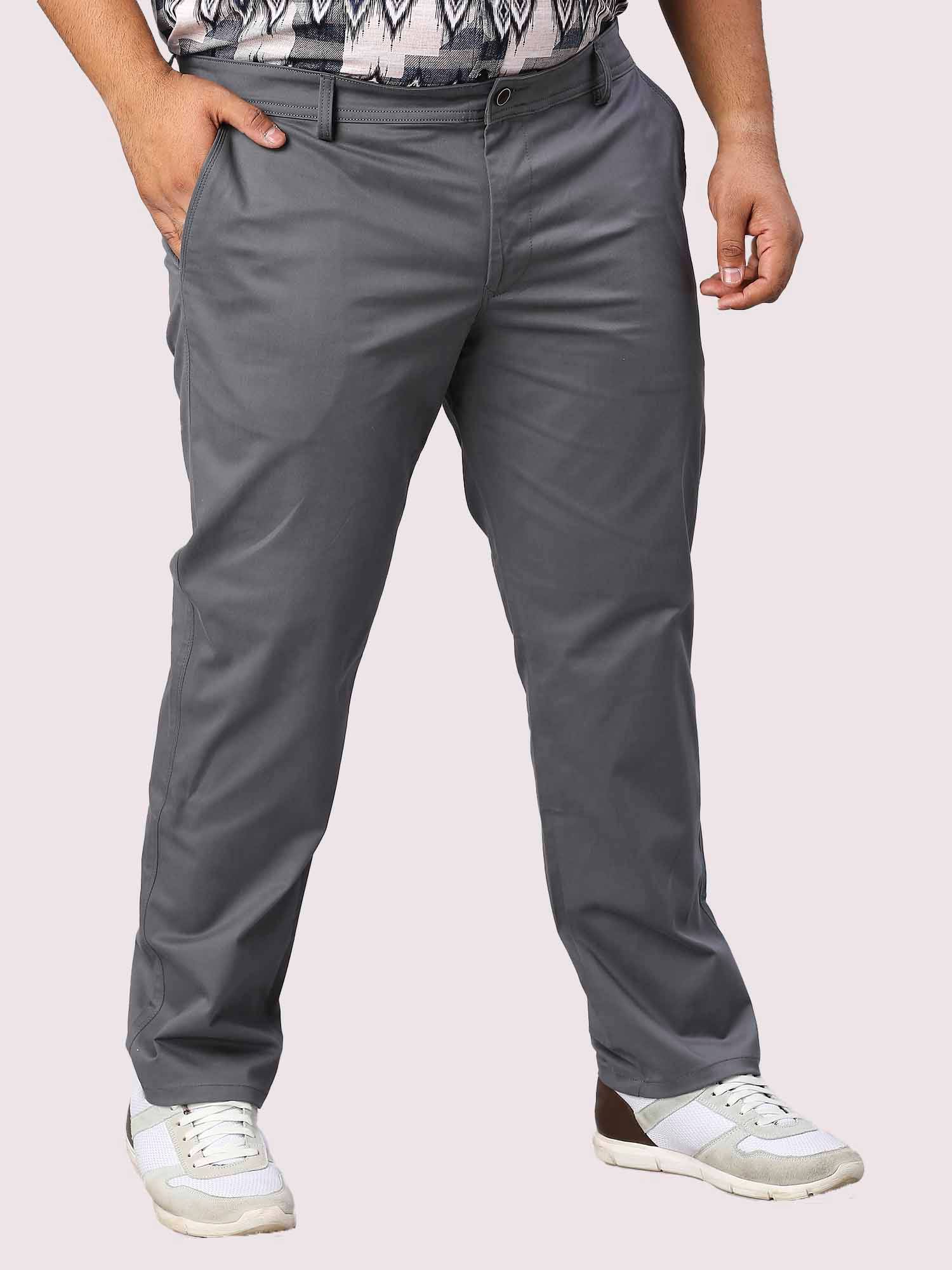 Grey Solid Cotton Trouser Men's Plus Size - Guniaa Fashions