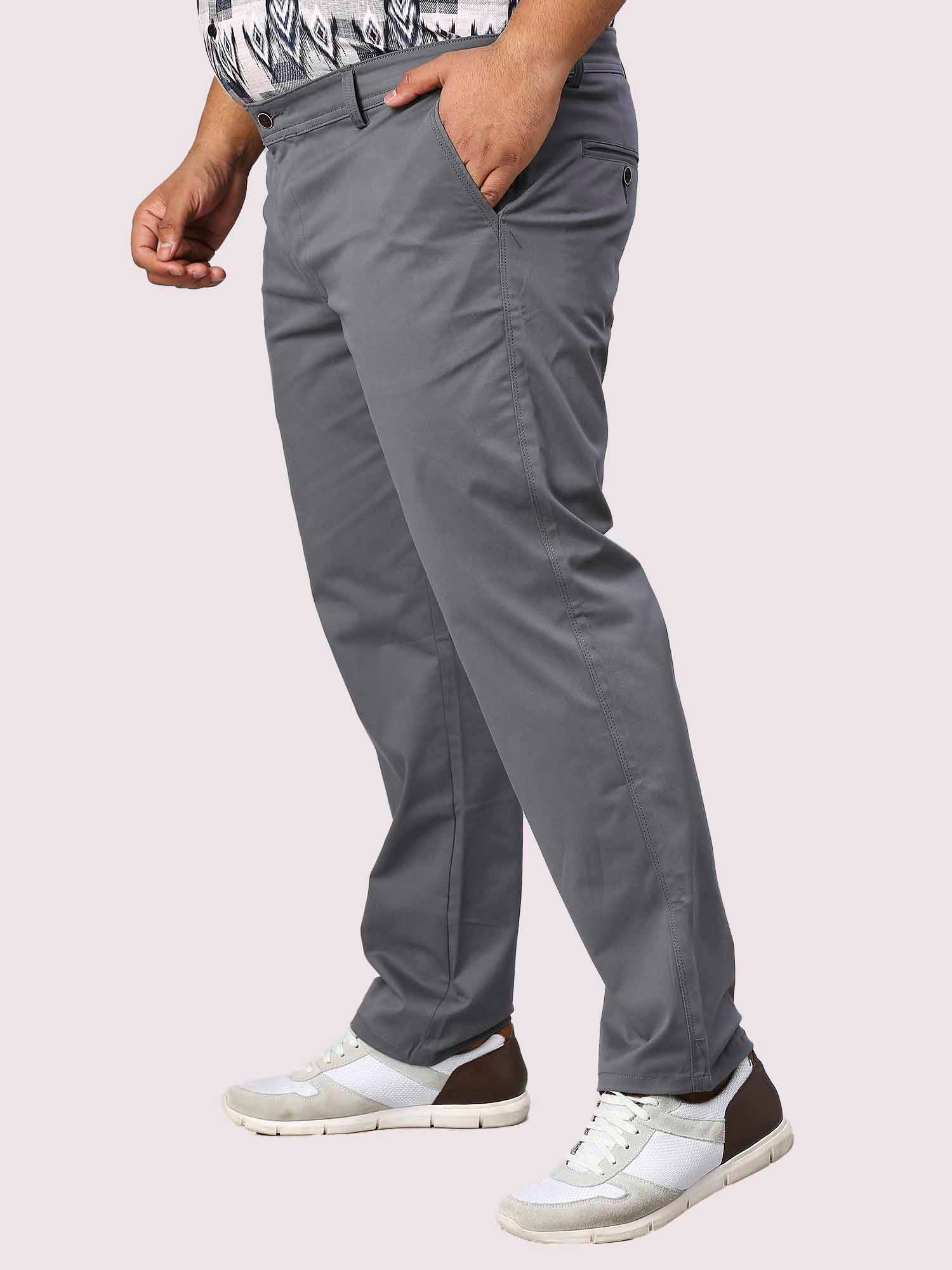 Grey Solid Cotton Trouser Men's Plus Size - Guniaa Fashions