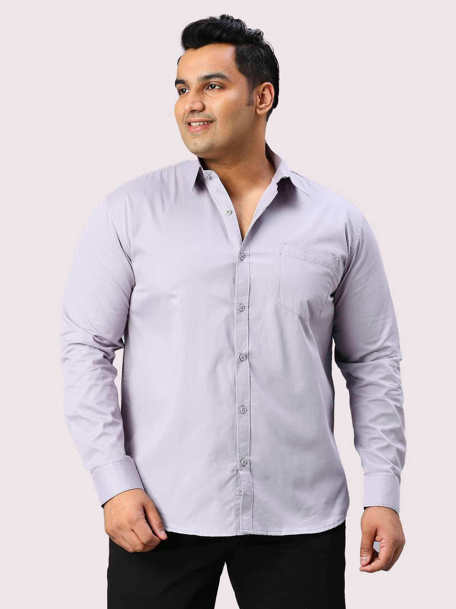 Grey Solid Pure Cotton Full Sleeve Shirt Men's Plus Size - Guniaa Fashions