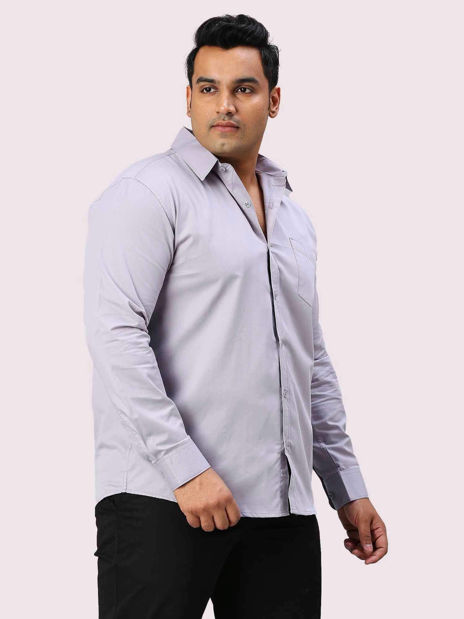 Grey Solid Pure Cotton Full Sleeve Shirt Men's Plus Size - Guniaa Fashions