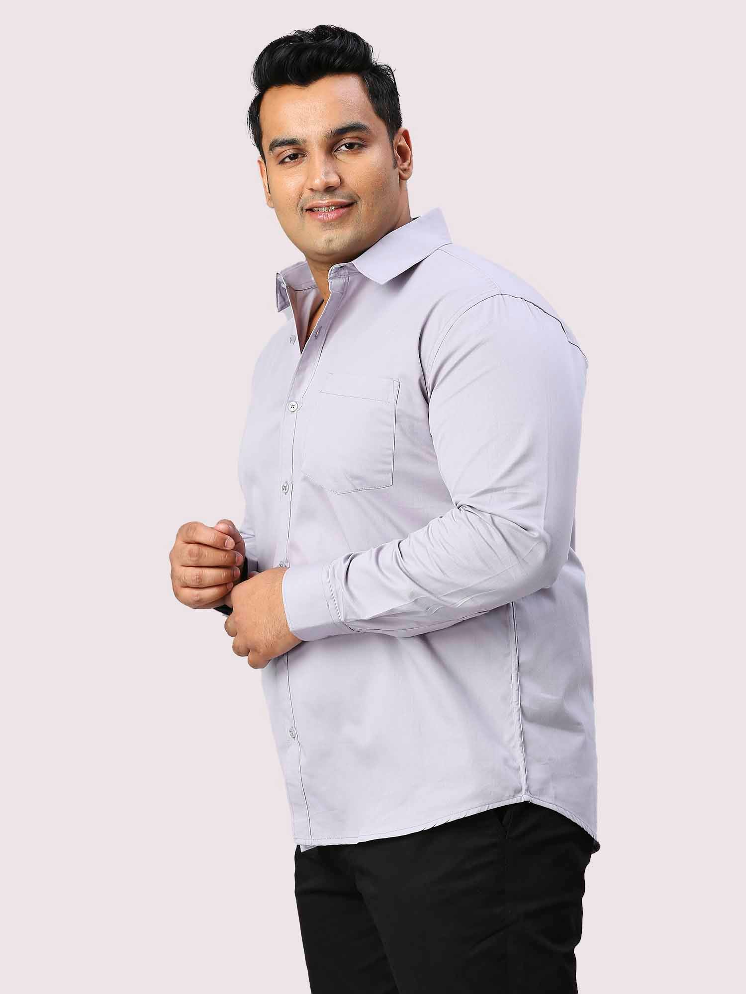 Grey Solid Pure Cotton Full Sleeve Shirt Men's Plus Size - Guniaa Fashions