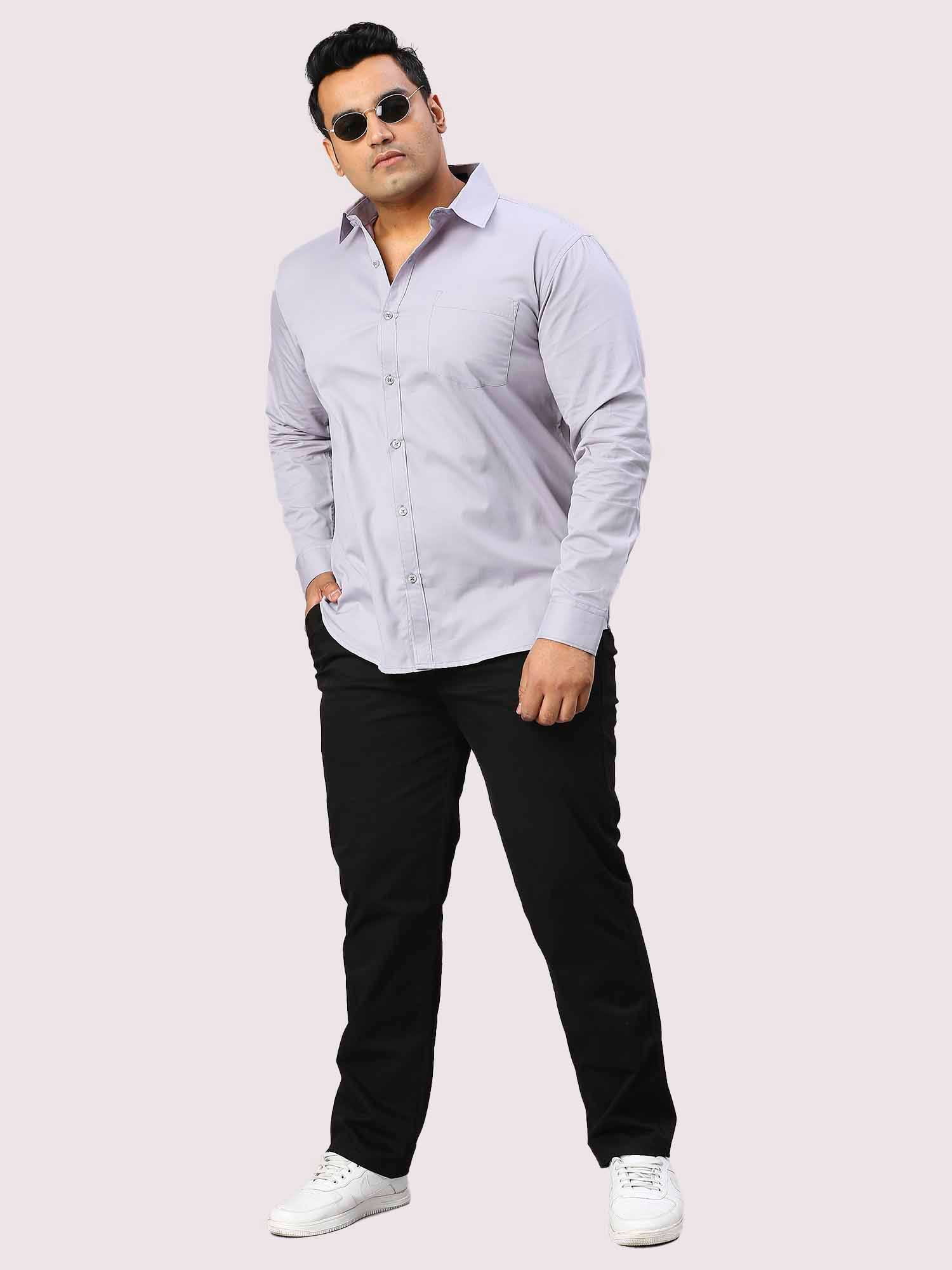 Grey Solid Pure Cotton Full Sleeve Shirt Men's Plus Size - Guniaa Fashions