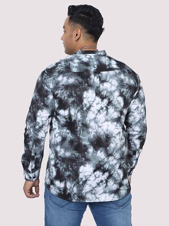 Grey Tie Dye Texture Chinese Collar Men's Plus Size Full Shirt - Guniaa Fashions