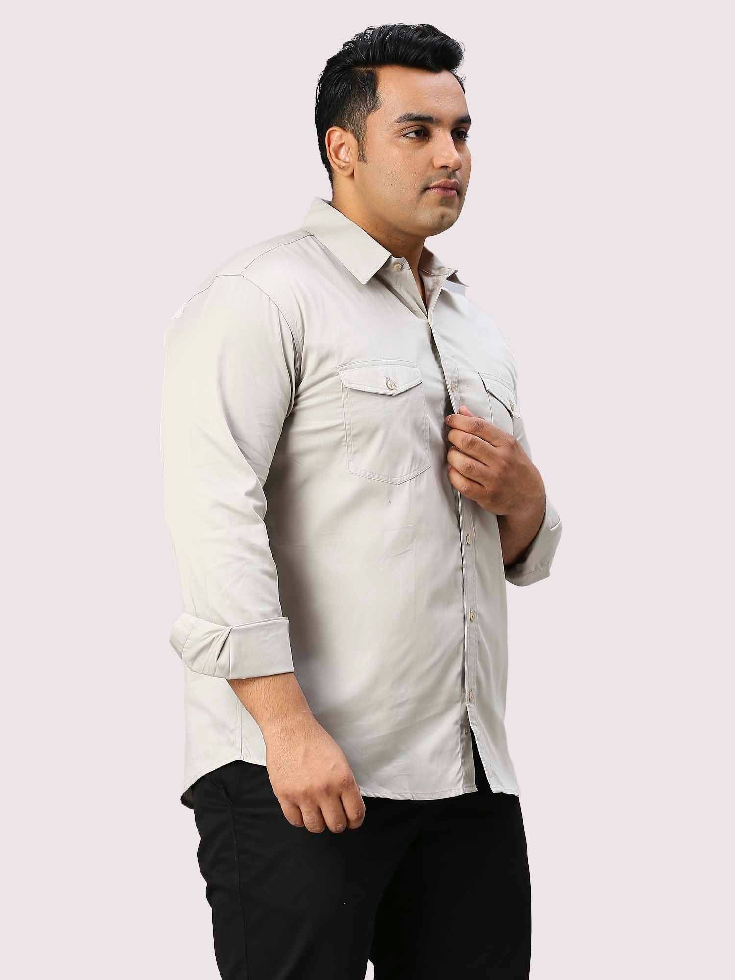 Harbor Grey Solid Pure Cotton Double Pocket Full Sleeve Shirt Men's Plus Size - Guniaa Fashions