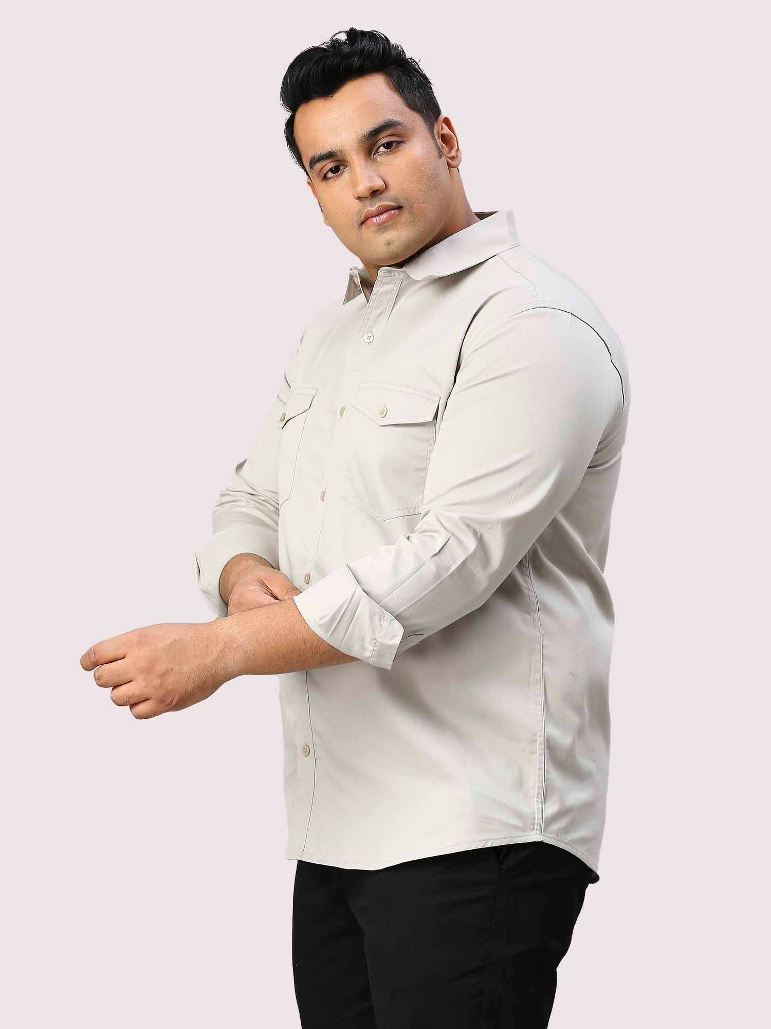 Harbor Grey Solid Pure Cotton Double Pocket Full Sleeve Shirt Men's Plus Size - Guniaa Fashions