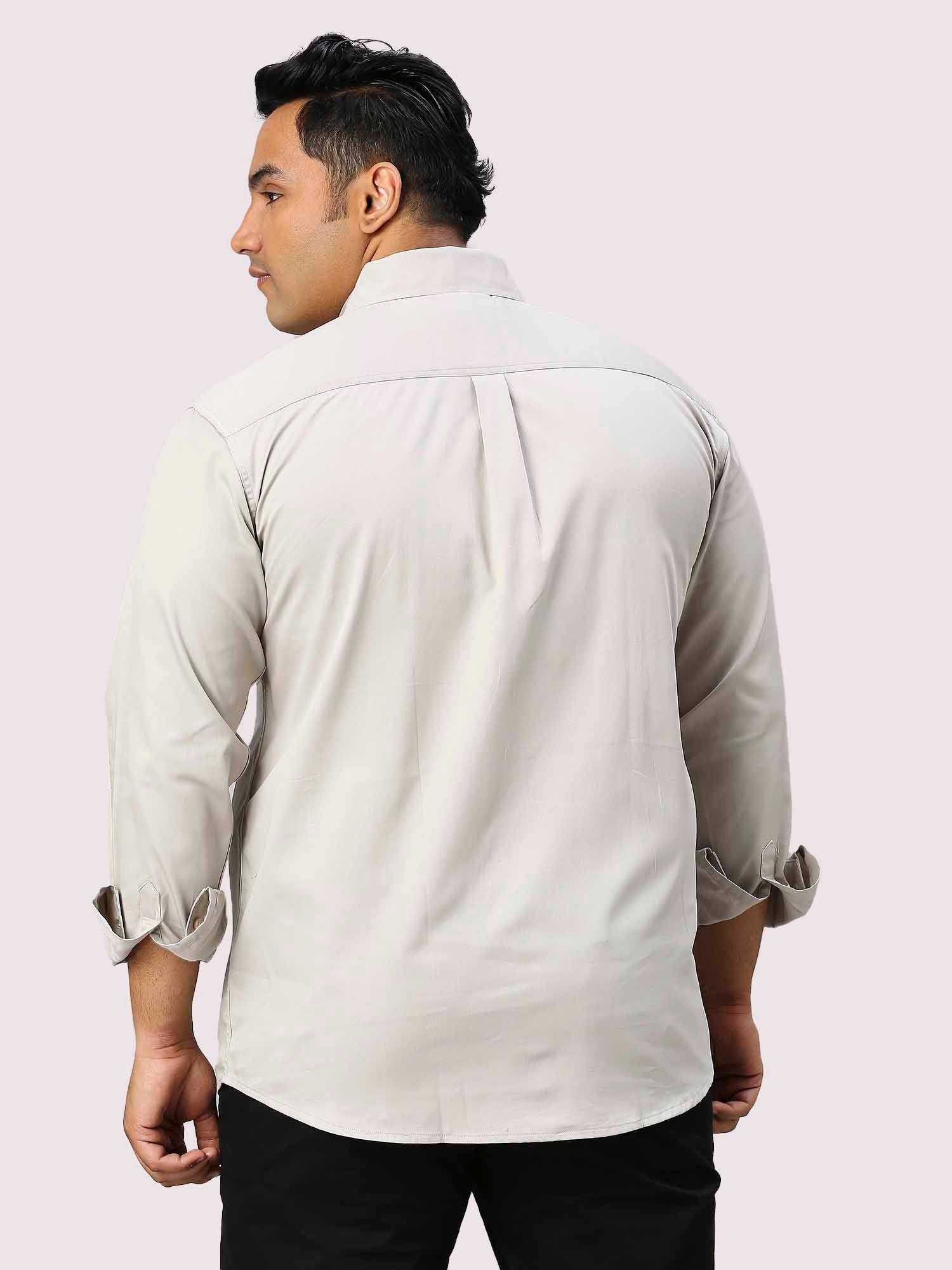 Harbor Grey Solid Pure Cotton Double Pocket Full Sleeve Shirt Men's Plus Size - Guniaa Fashions