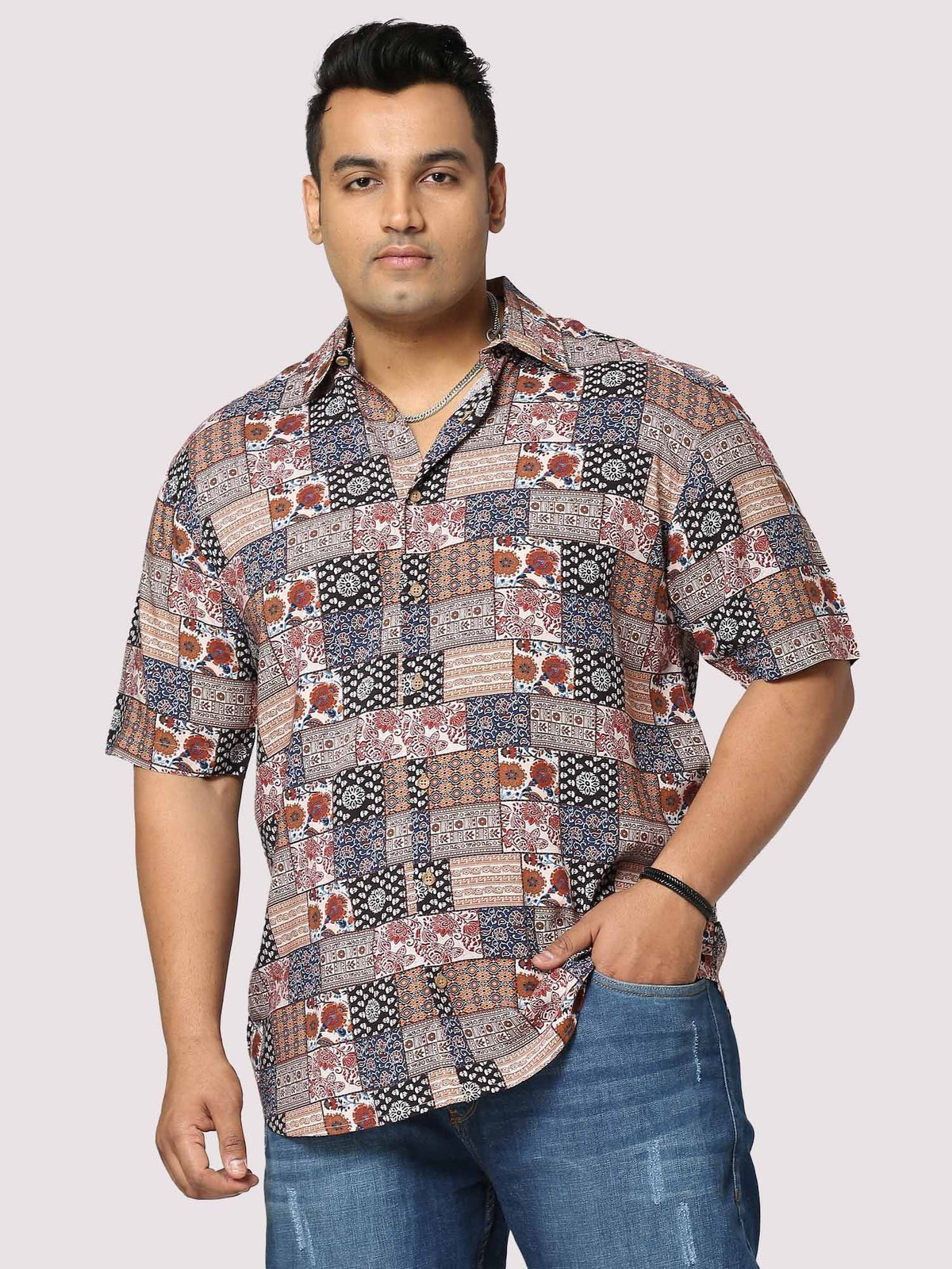 Harmony Digital Printed Half Shirt Men's Plus Size - Guniaa Fashions