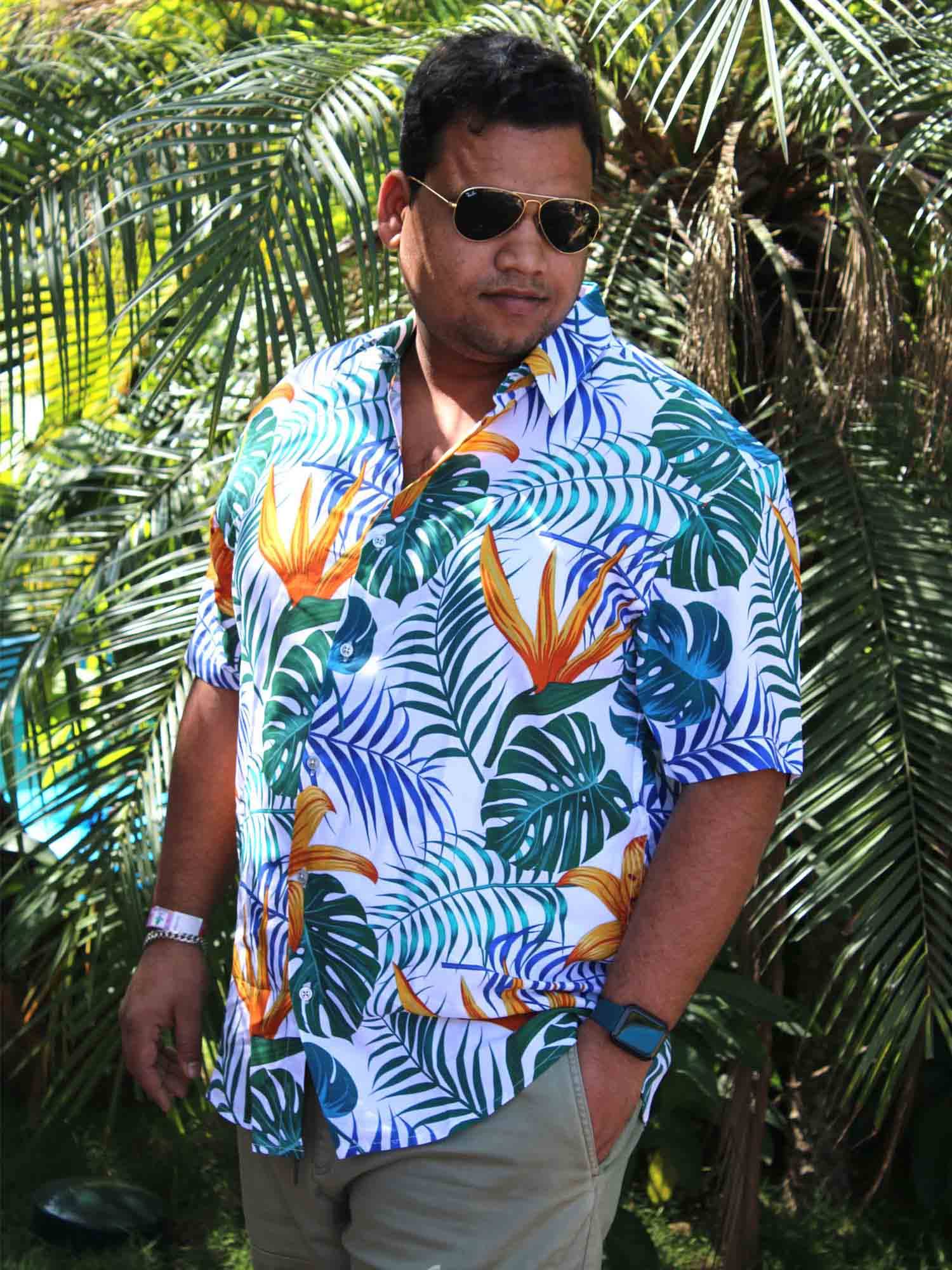 Hawaiian Floral Digital Printed Half Shirt Men's Plus Size - Guniaa Fashions