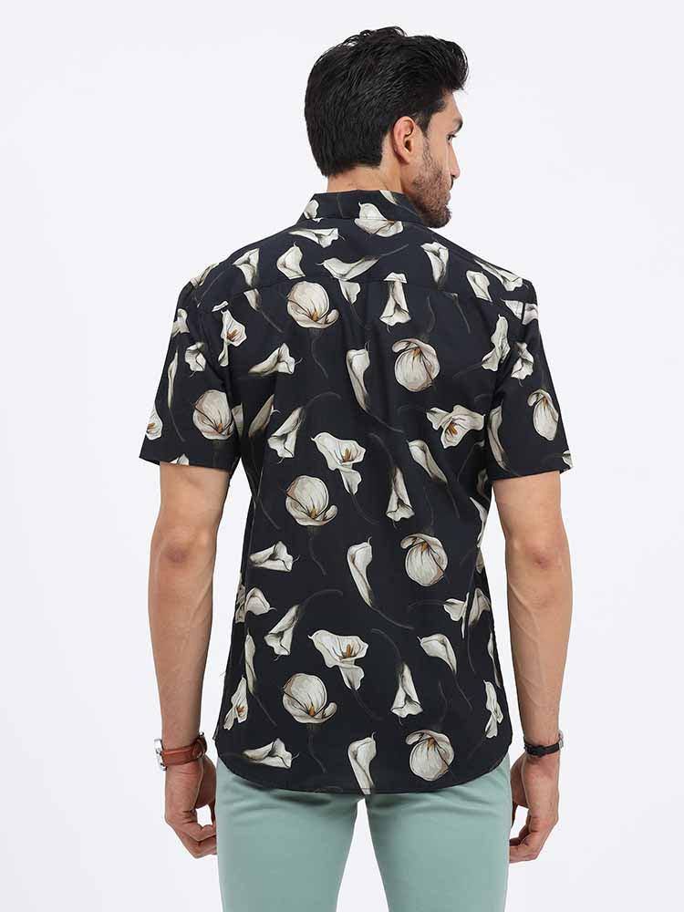 Heavenly Flower on Black Sky Printed Half Sleeve Shirt - Guniaa Fashions