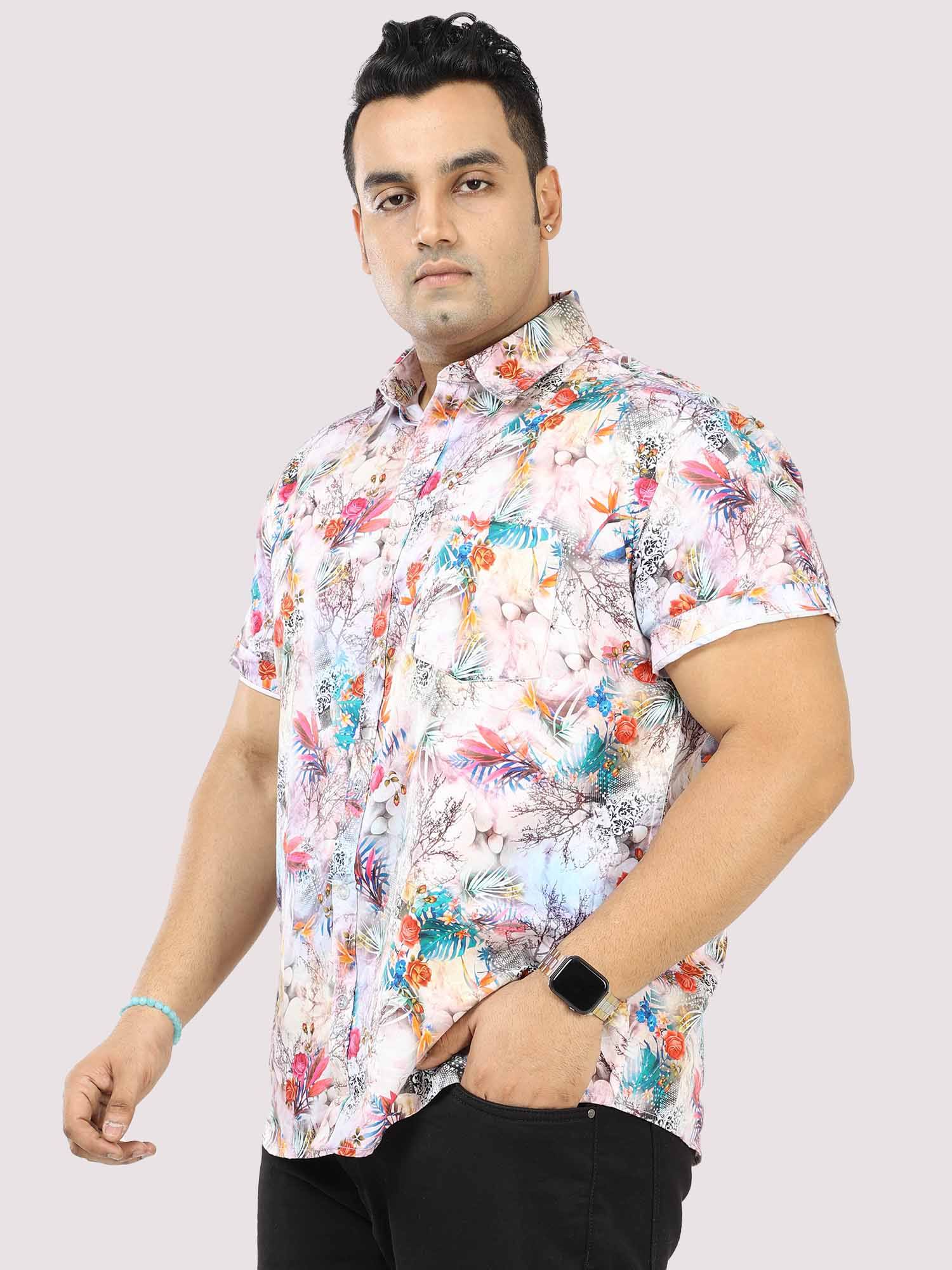 Hibiscus Tropic Digital Printed Half Sleeve Shirt Men's Plus Size - Guniaa Fashions