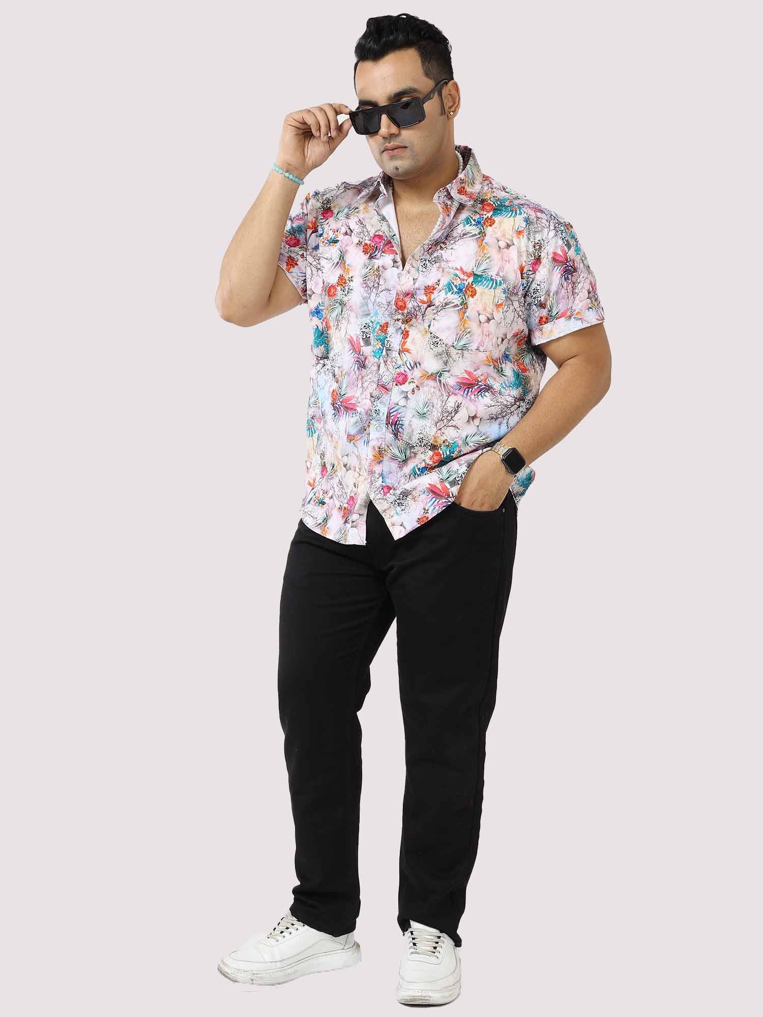 Hibiscus Tropic Digital Printed Half Sleeve Shirt Men's Plus Size - Guniaa Fashions