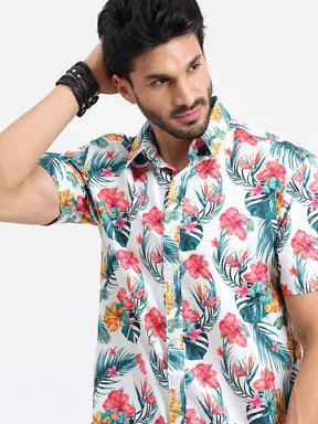 Hibiscus Tropic Printed Half Sleeve Shirt - Guniaa Fashions