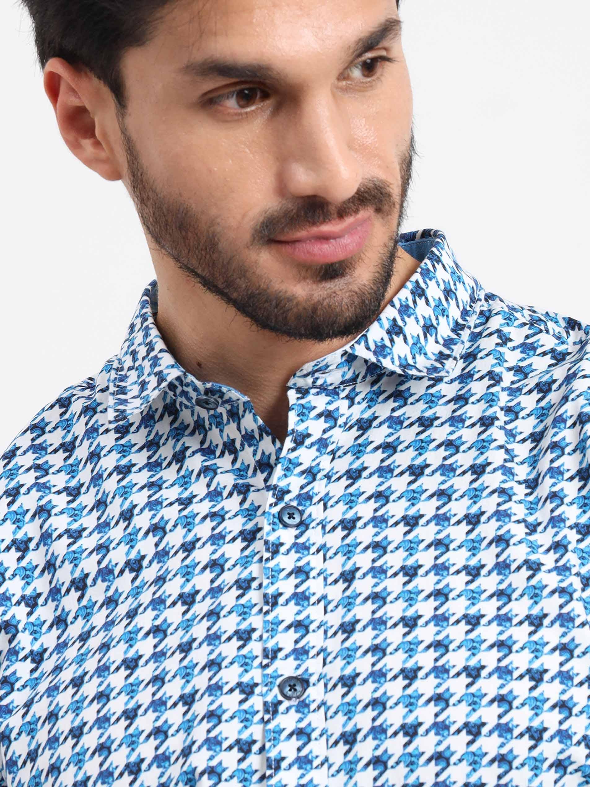 Houndstooth Checks Printed Full Sleeve Shirt - Guniaa Fashions