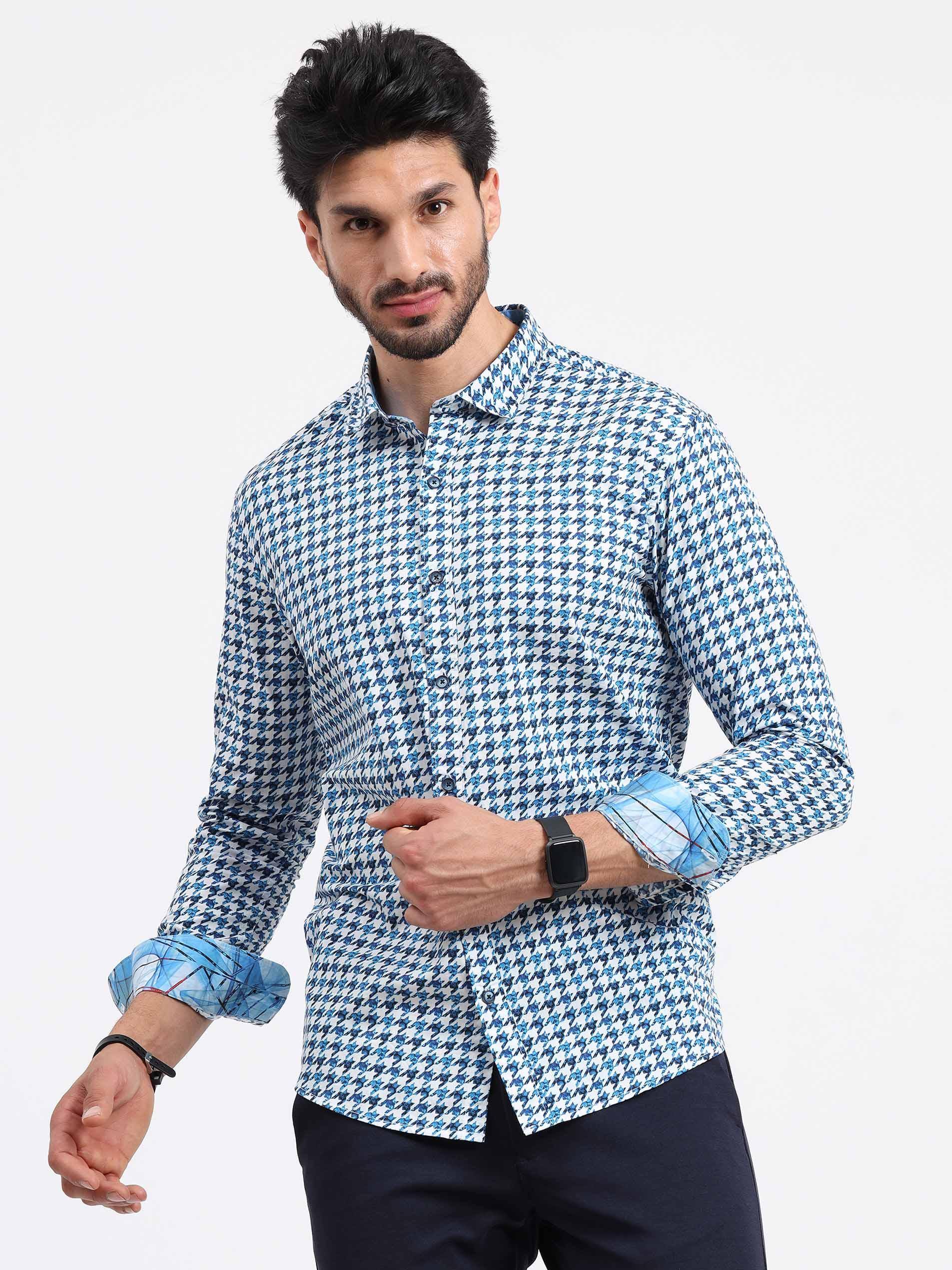 Houndstooth Checks Printed Full Sleeve Shirt - Guniaa Fashions