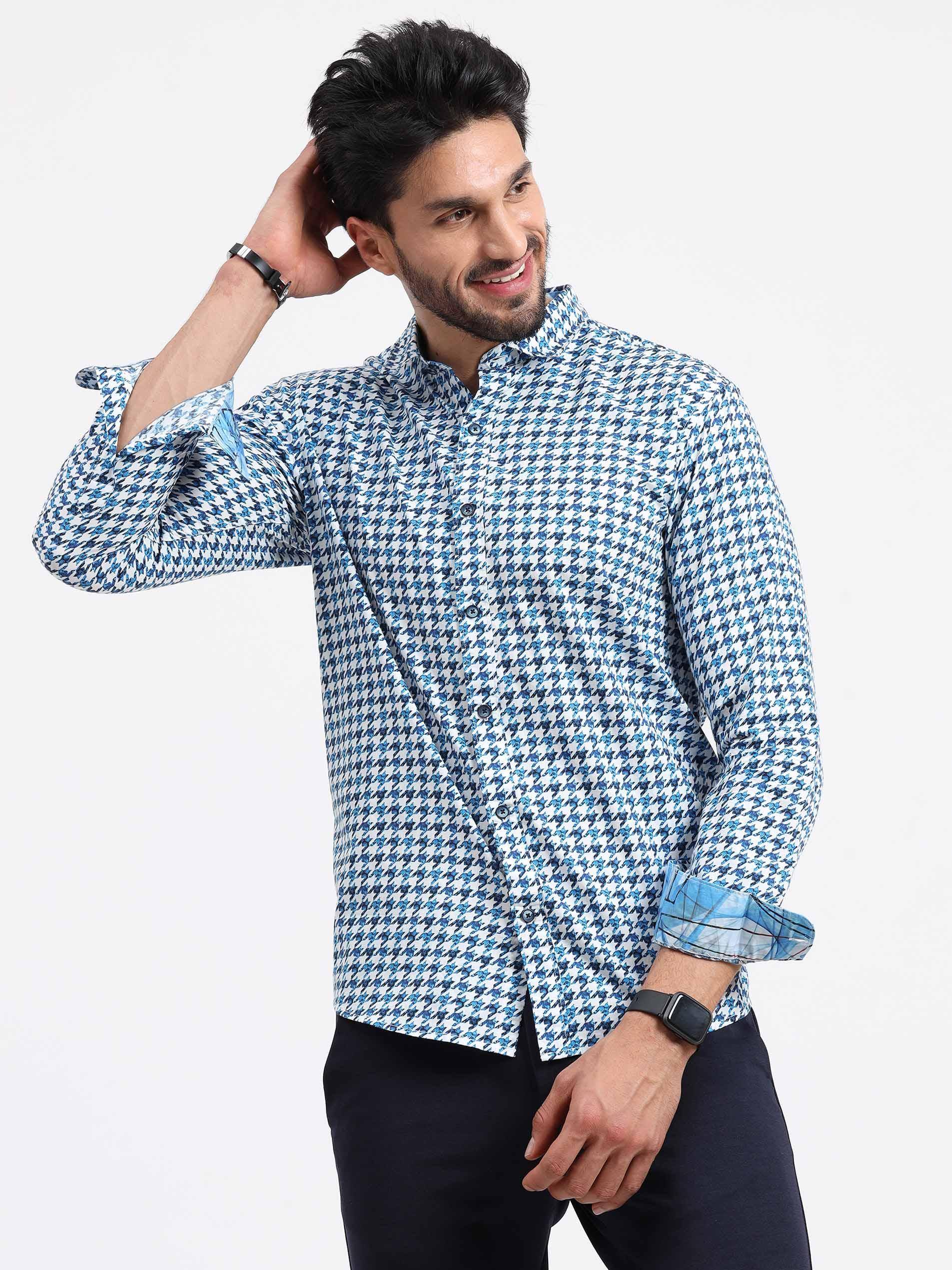 Houndstooth Checks Printed Full Sleeve Shirt - Guniaa Fashions