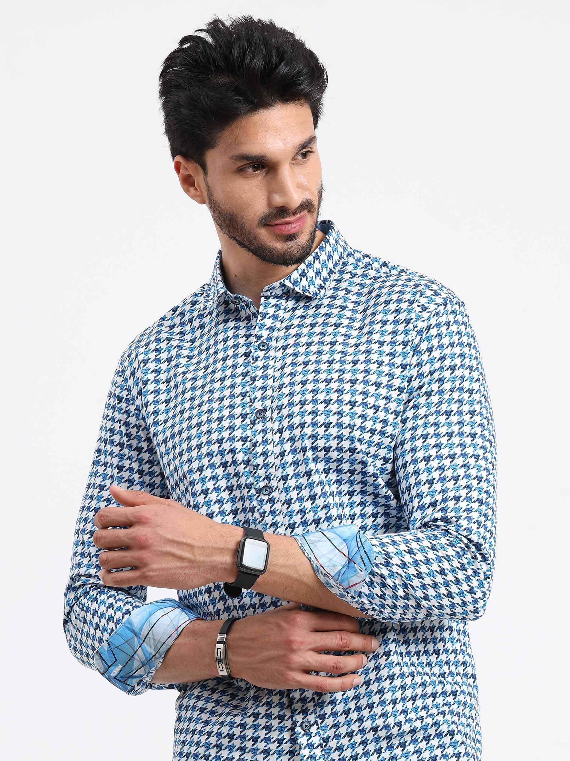 Houndstooth Checks Printed Full Sleeve Shirt - Guniaa Fashions