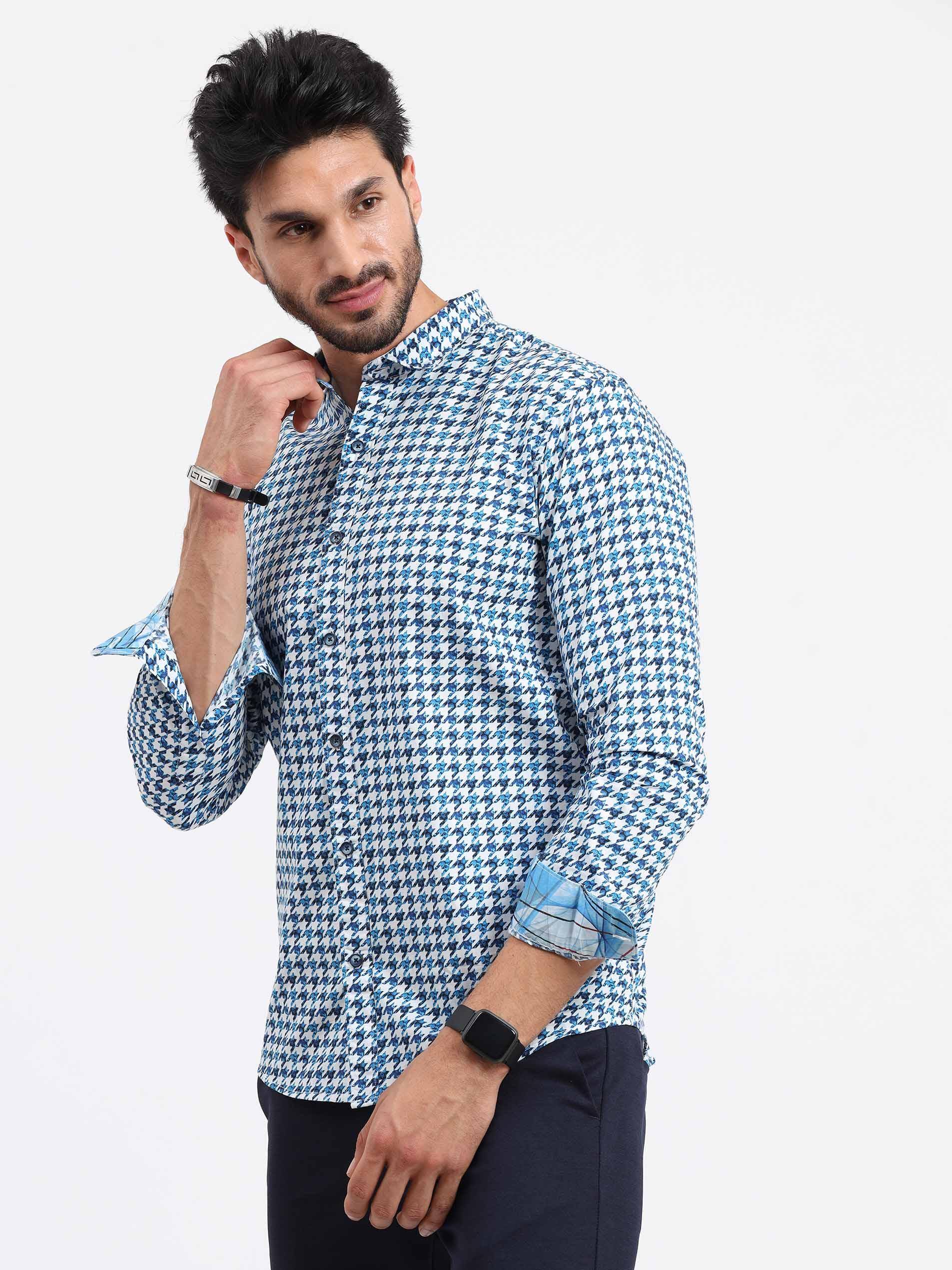 Houndstooth Checks Printed Full Sleeve Shirt - Guniaa Fashions