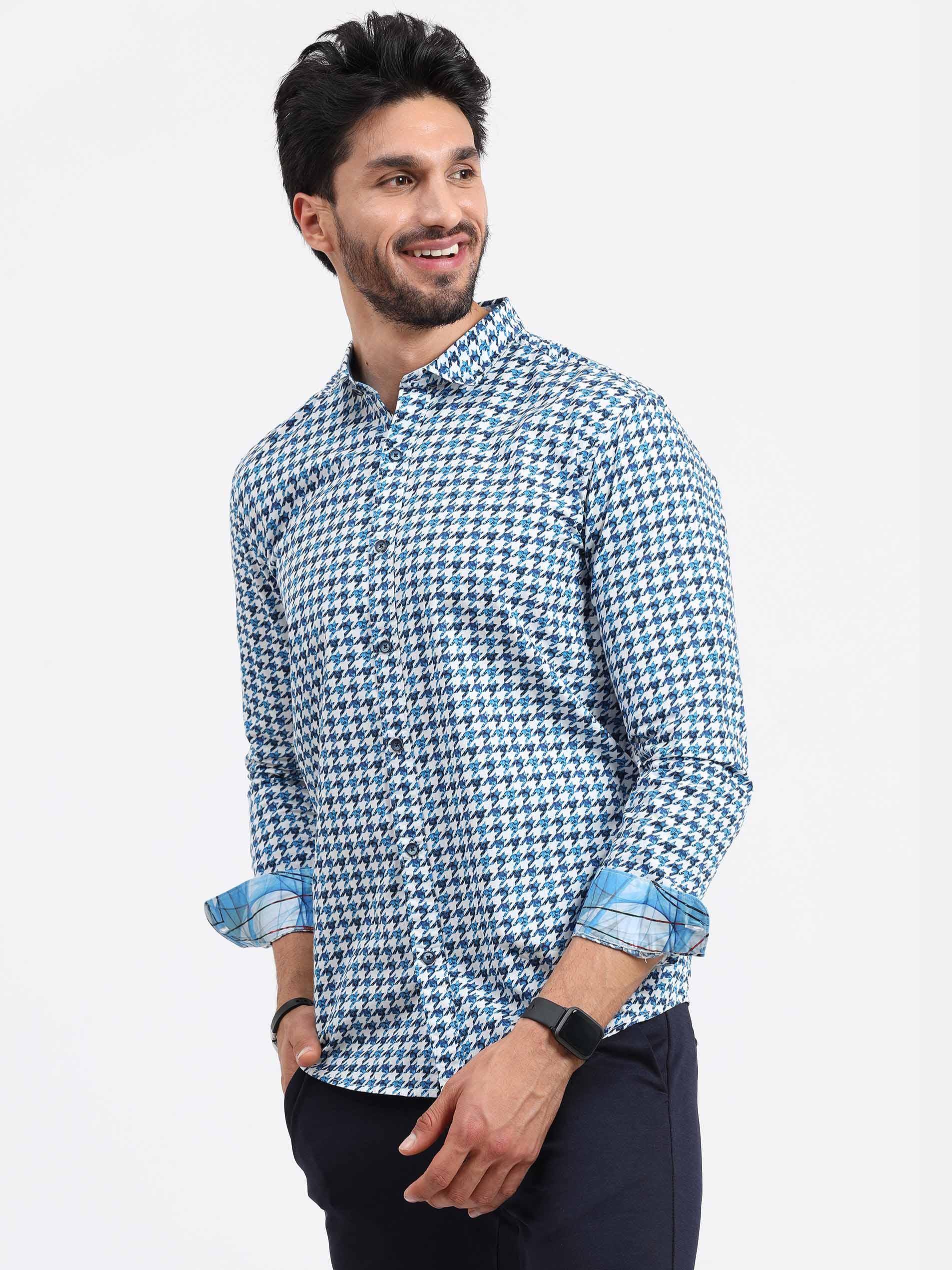 Houndstooth Checks Printed Full Sleeve Shirt - Guniaa Fashions