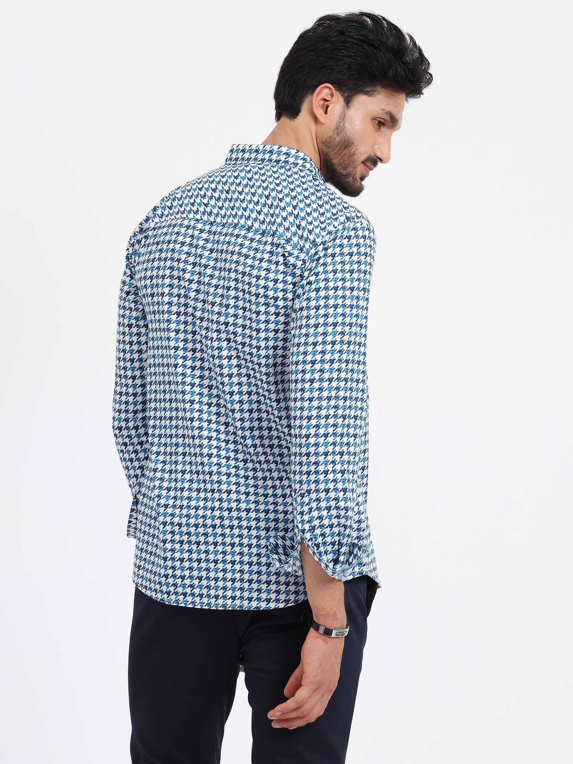 Houndstooth Checks Printed Full Sleeve Shirt - Guniaa Fashions