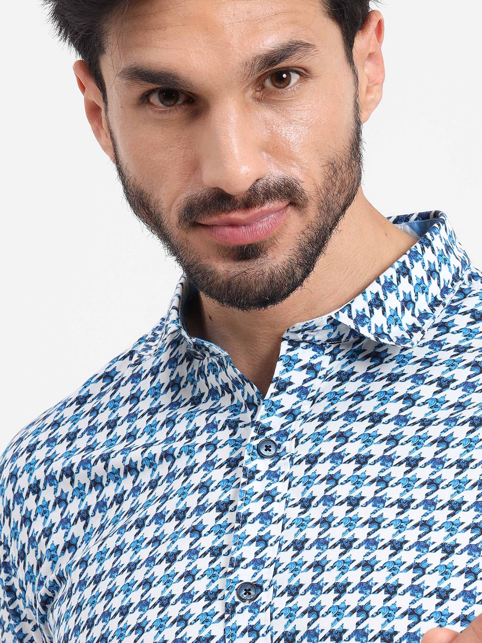 Houndstooth Checks Printed Full Sleeve Shirt - Guniaa Fashions