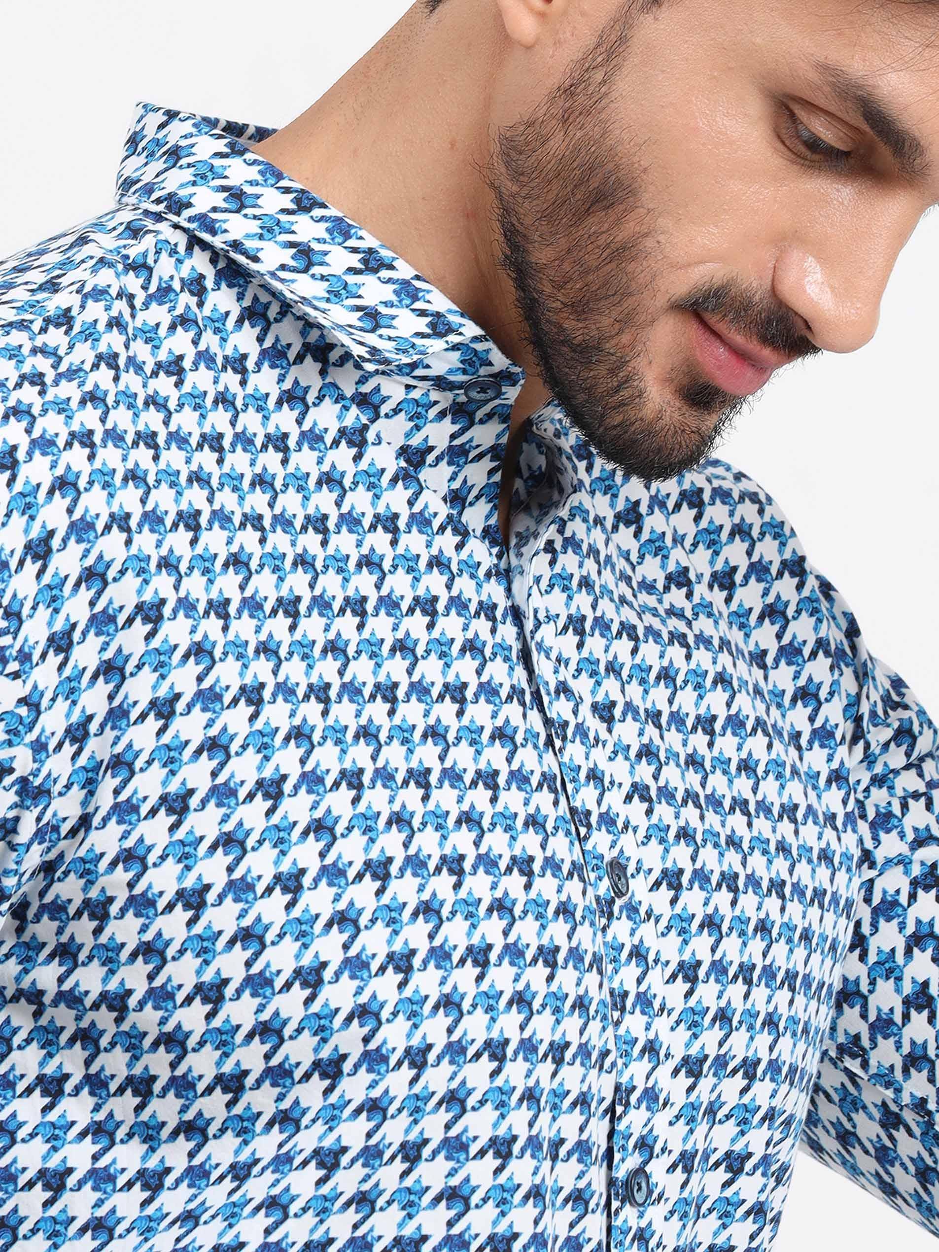 Houndstooth Checks Printed Full Sleeve Shirt - Guniaa Fashions