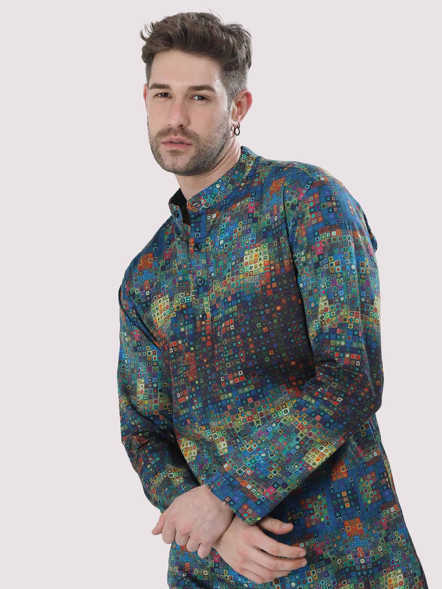 Ikat Printed Kurta Men's Plus Size - Guniaa Fashions