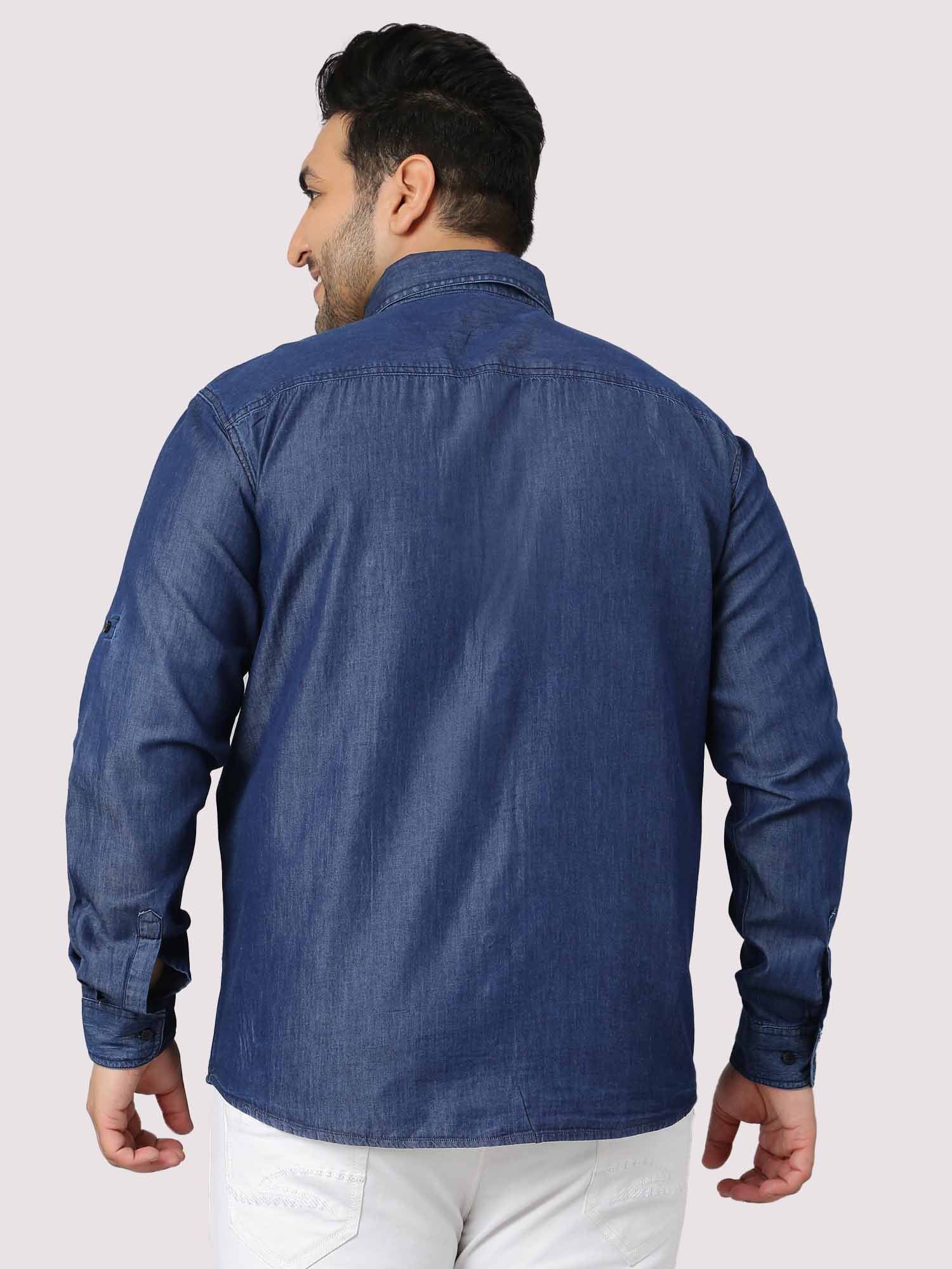 Indigo Denim Double Pocket Full Sleeve Shirt Men's Plus Size - Guniaa Fashions