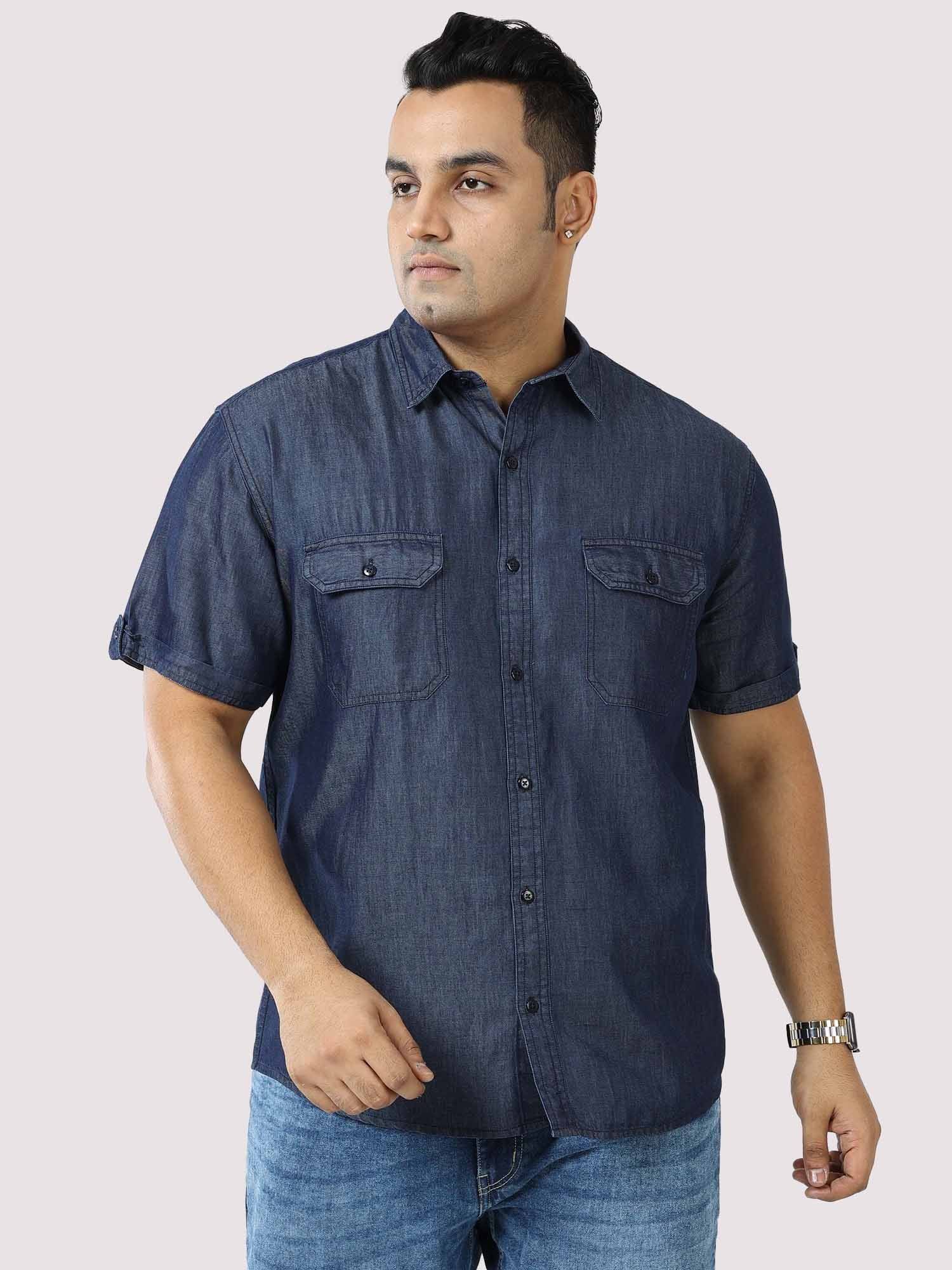 Indigo Denim Double Pocket Half Sleeve Shirt Men's Plus Size - Guniaa Fashions