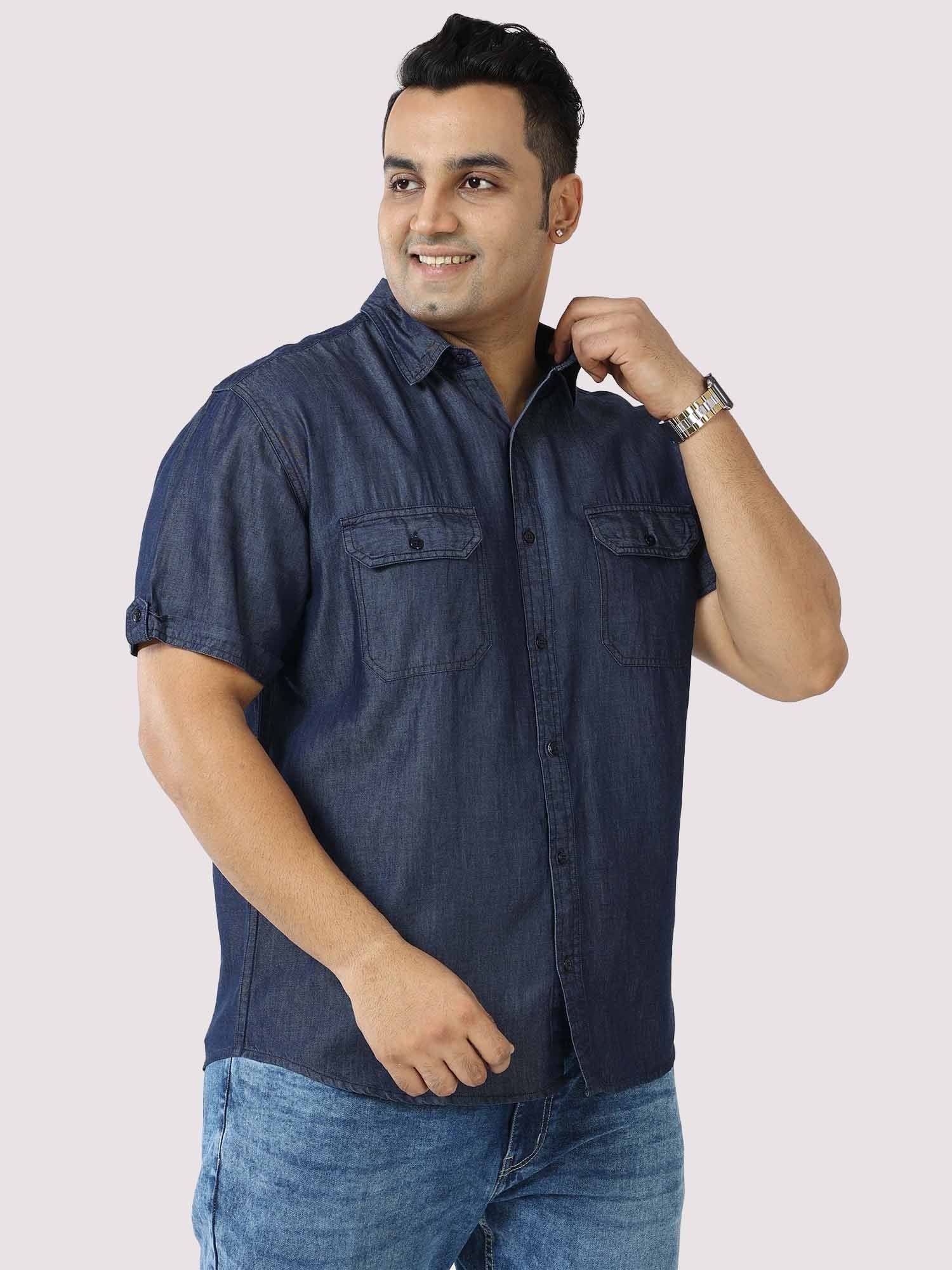 Indigo Denim Double Pocket Half Sleeve Shirt Men's Plus Size - Guniaa Fashions