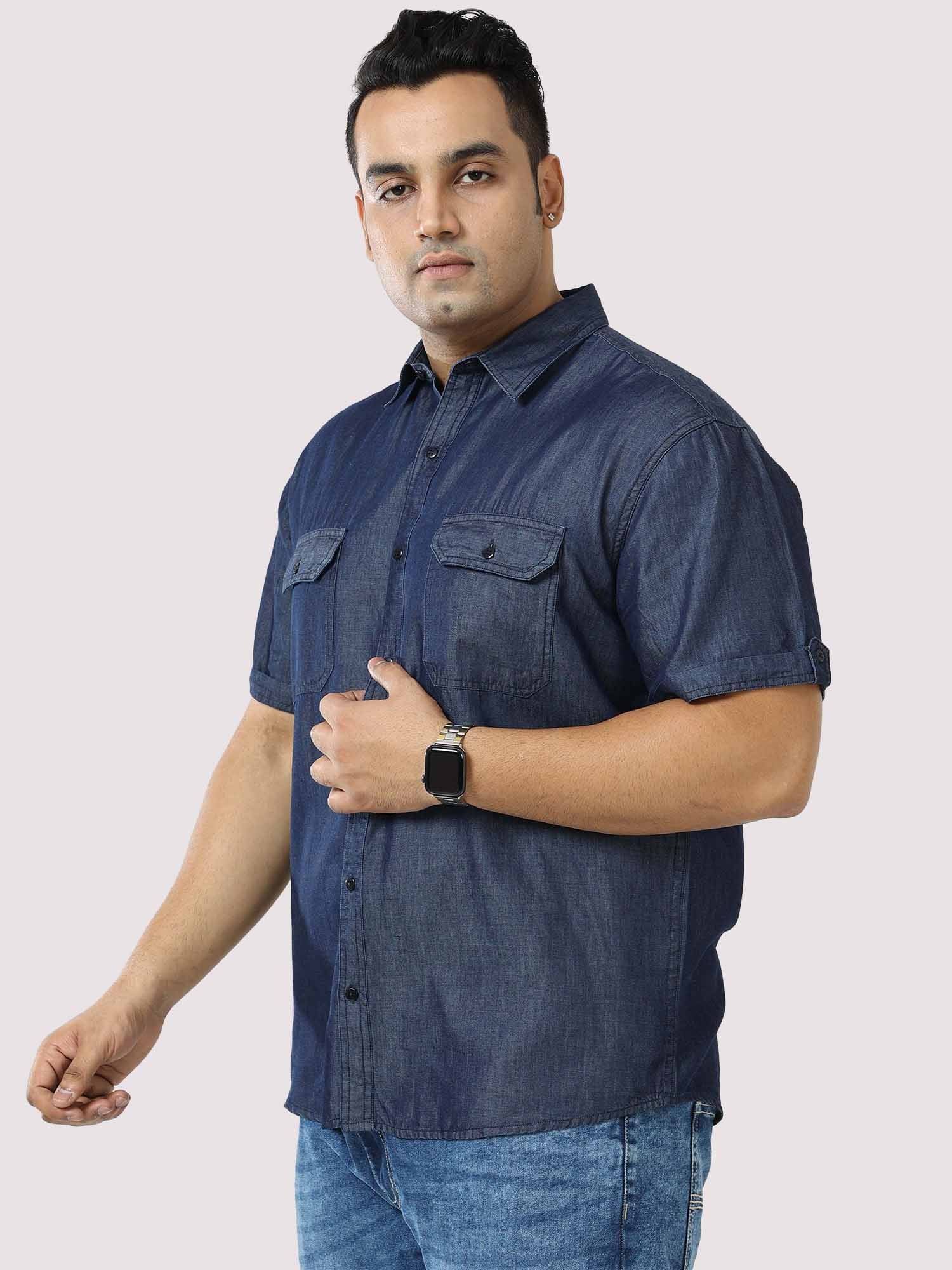 Indigo Denim Double Pocket Half Sleeve Shirt Men's Plus Size - Guniaa Fashions