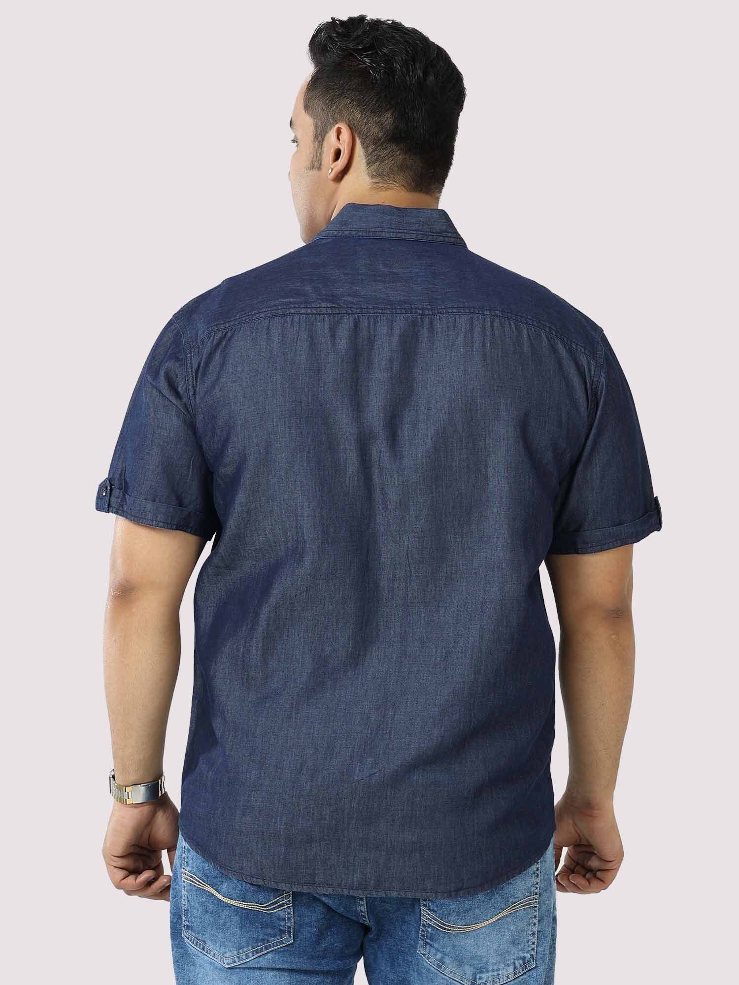 Indigo Denim Double Pocket Half Sleeve Shirt Men's Plus Size - Guniaa Fashions