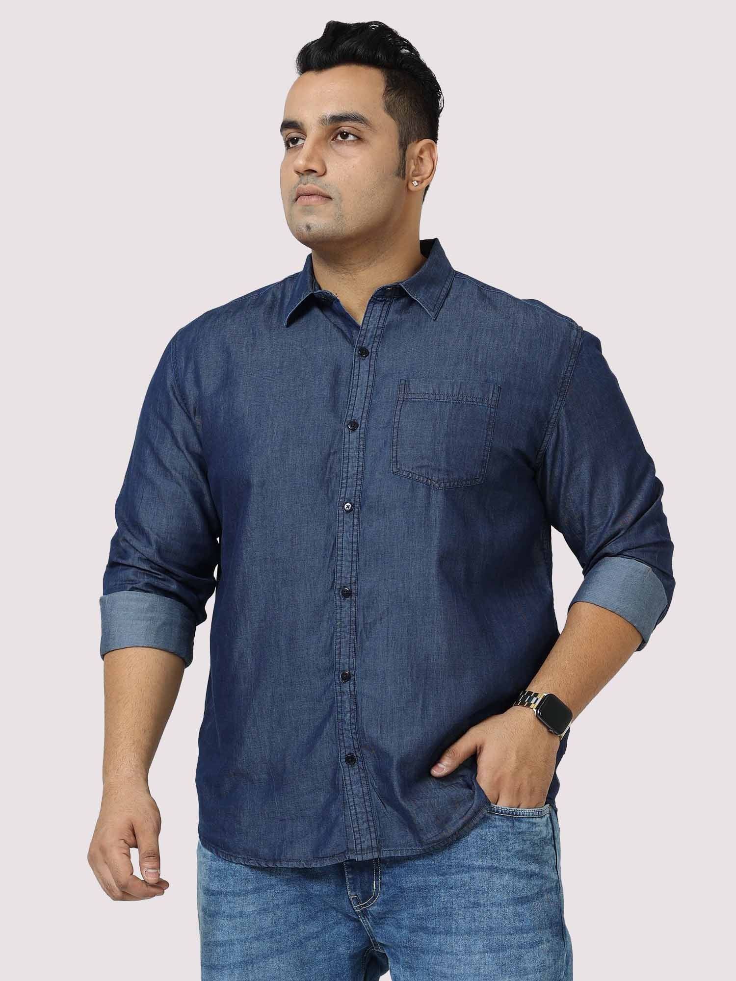 Indigo Denim Single Pocket Full Sleeve Shirt Men's Plus Size - Guniaa Fashions