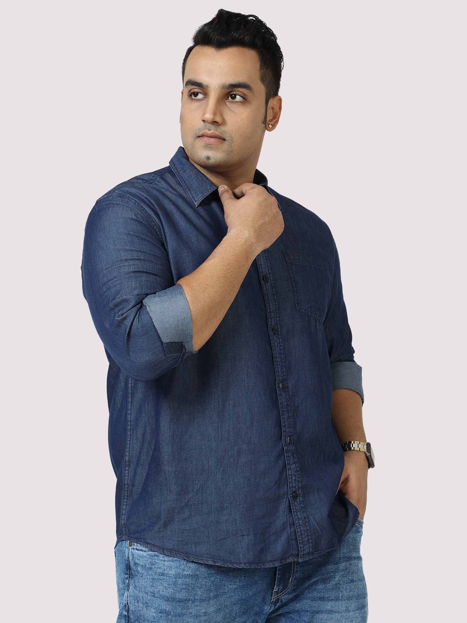 Indigo Denim Single Pocket Full Sleeve Shirt Men's Plus Size - Guniaa Fashions