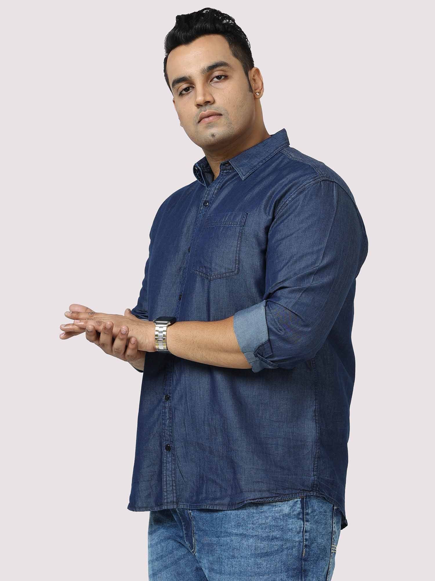 Indigo Denim Single Pocket Full Sleeve Shirt Men's Plus Size - Guniaa Fashions