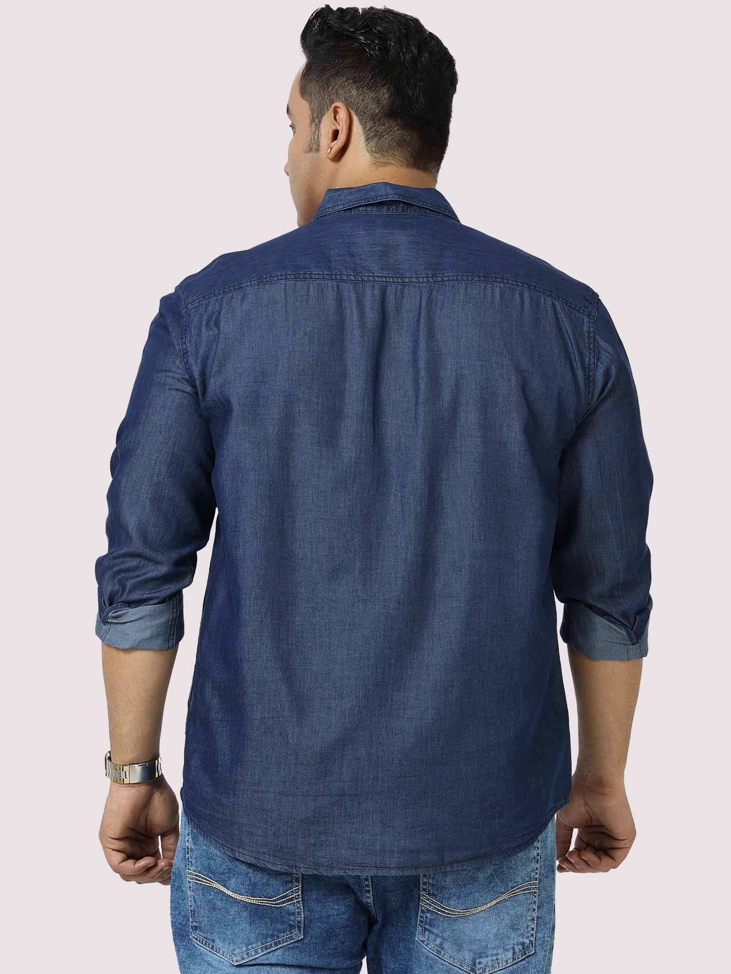 Indigo Denim Single Pocket Full Sleeve Shirt Men's Plus Size - Guniaa Fashions