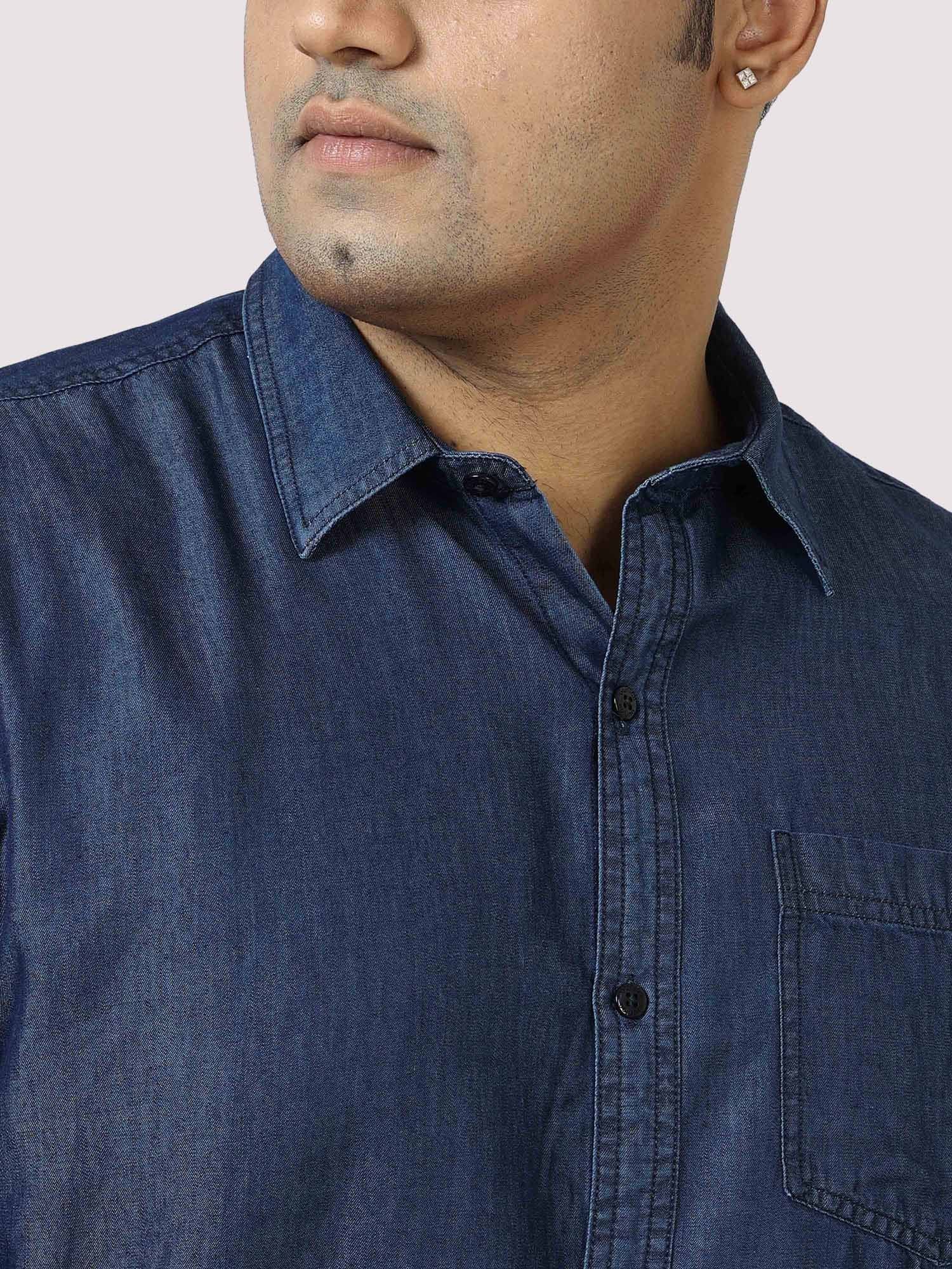 Indigo Denim Single Pocket Full Sleeve Shirt Men's Plus Size - Guniaa Fashions