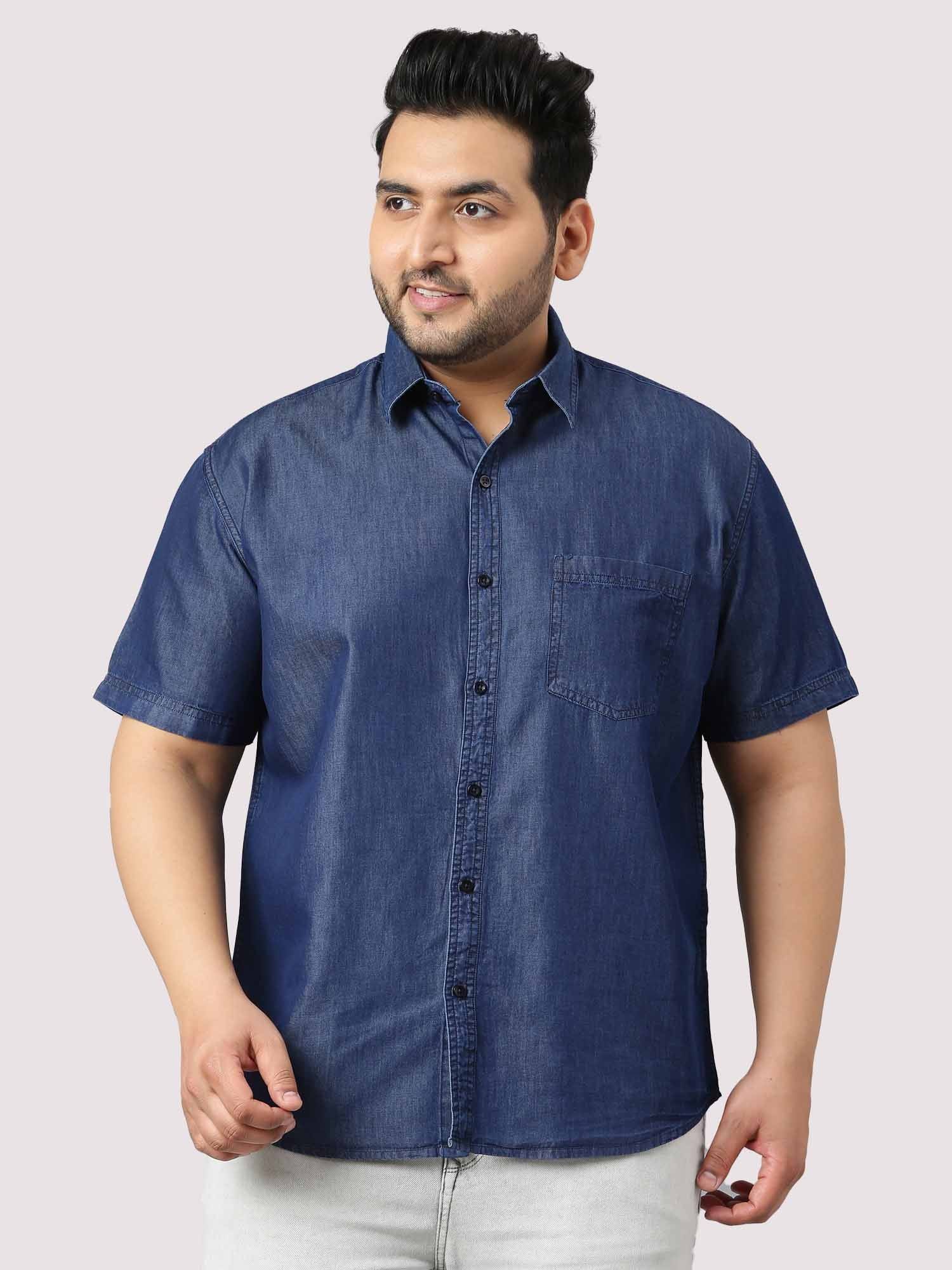 Indigo Denim Single Pocket Half Sleeve Shirt Men's Plus Size - Guniaa Fashions